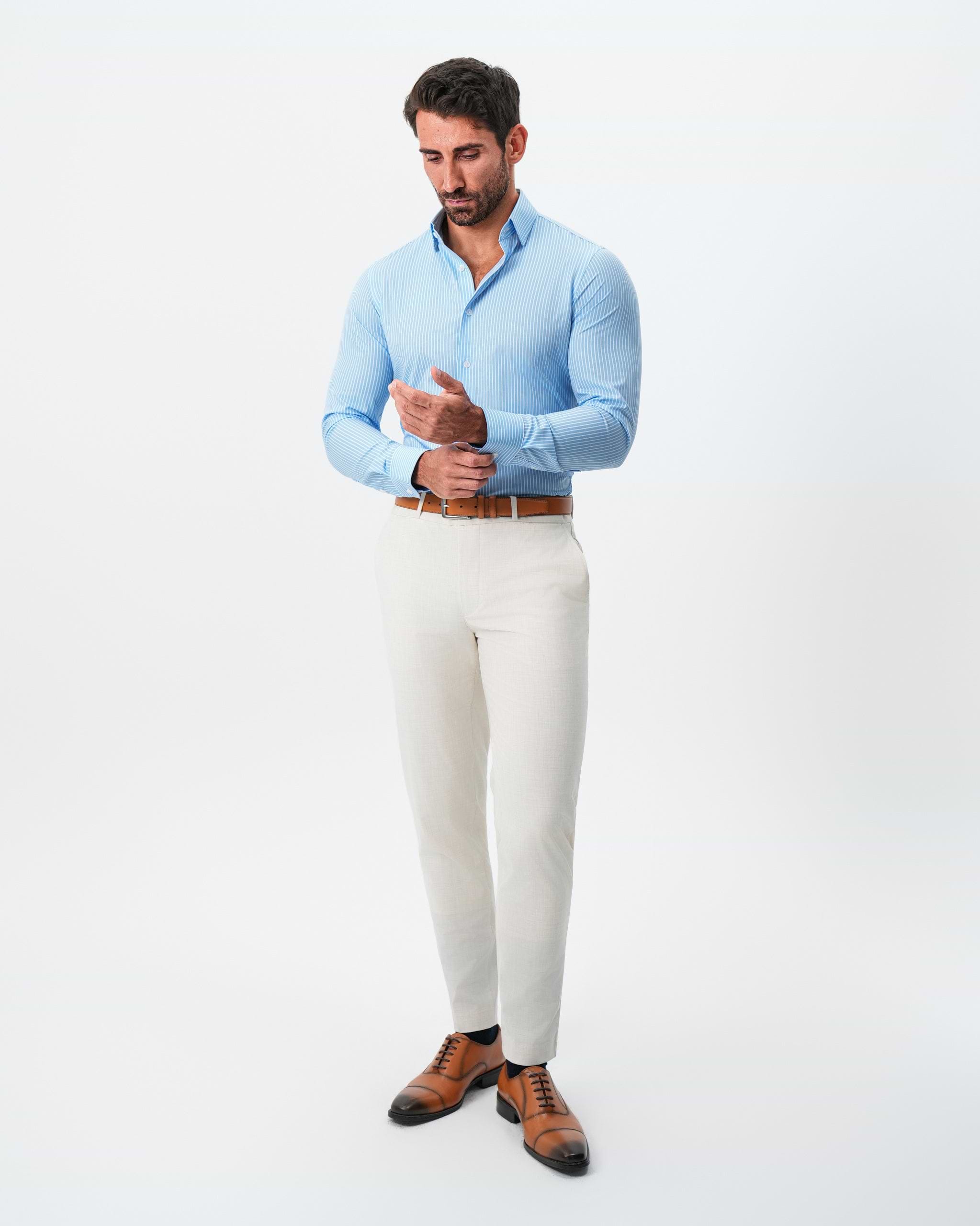 "The Rocky" Powder Blue with White Stripes