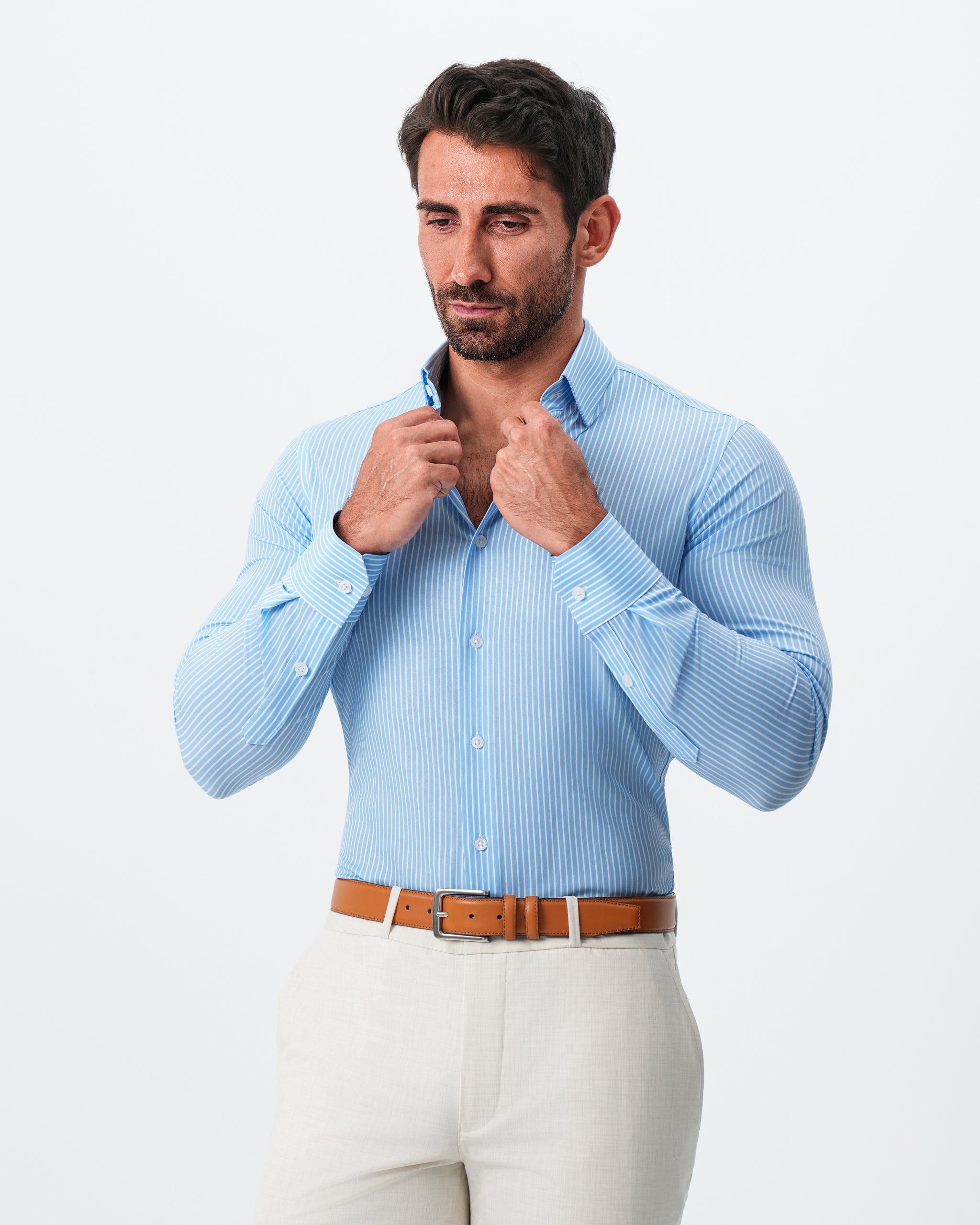 "The Rocky" Powder Blue with White Stripes