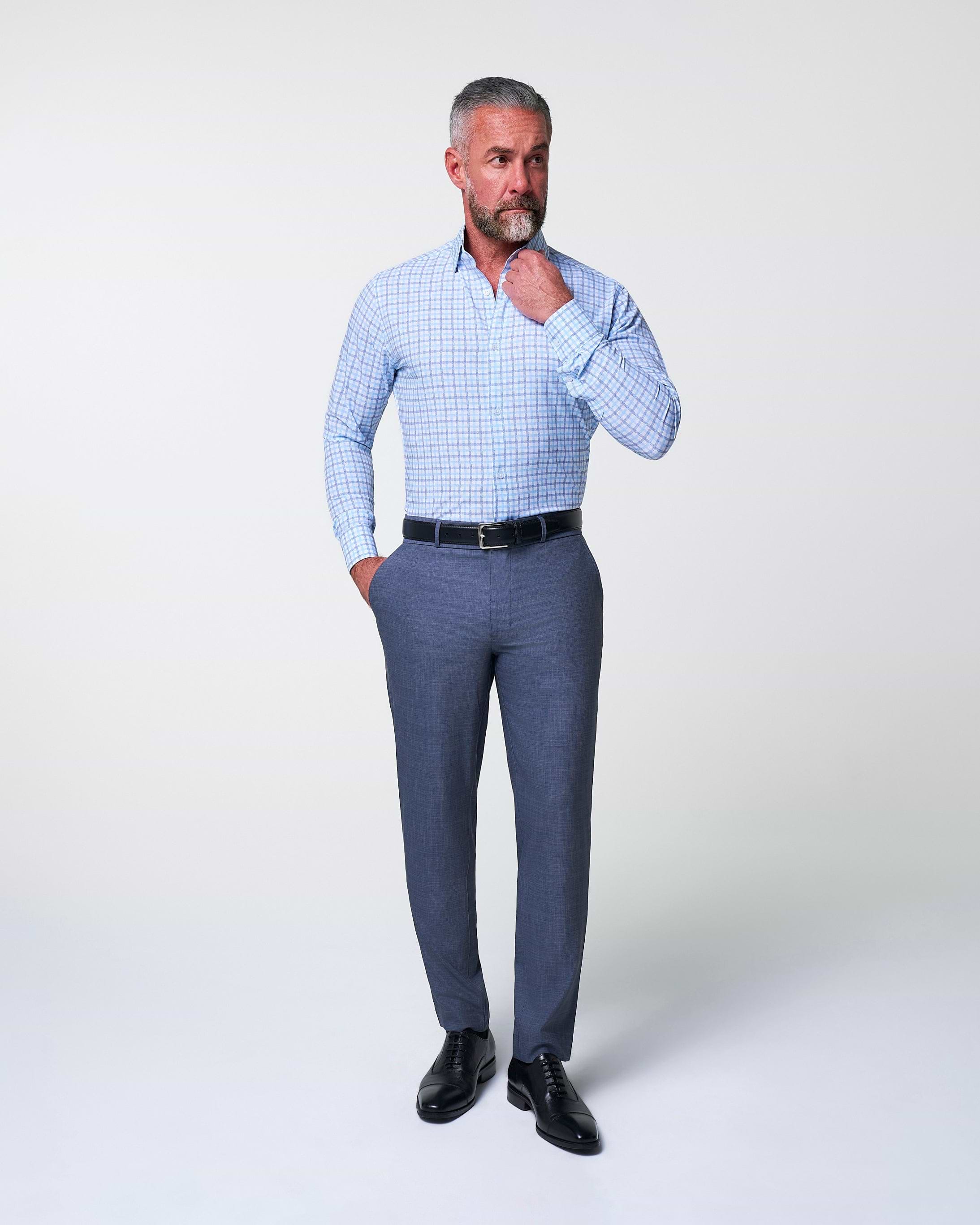 "The Sidney" Light Blue, White & Navy Faded Check