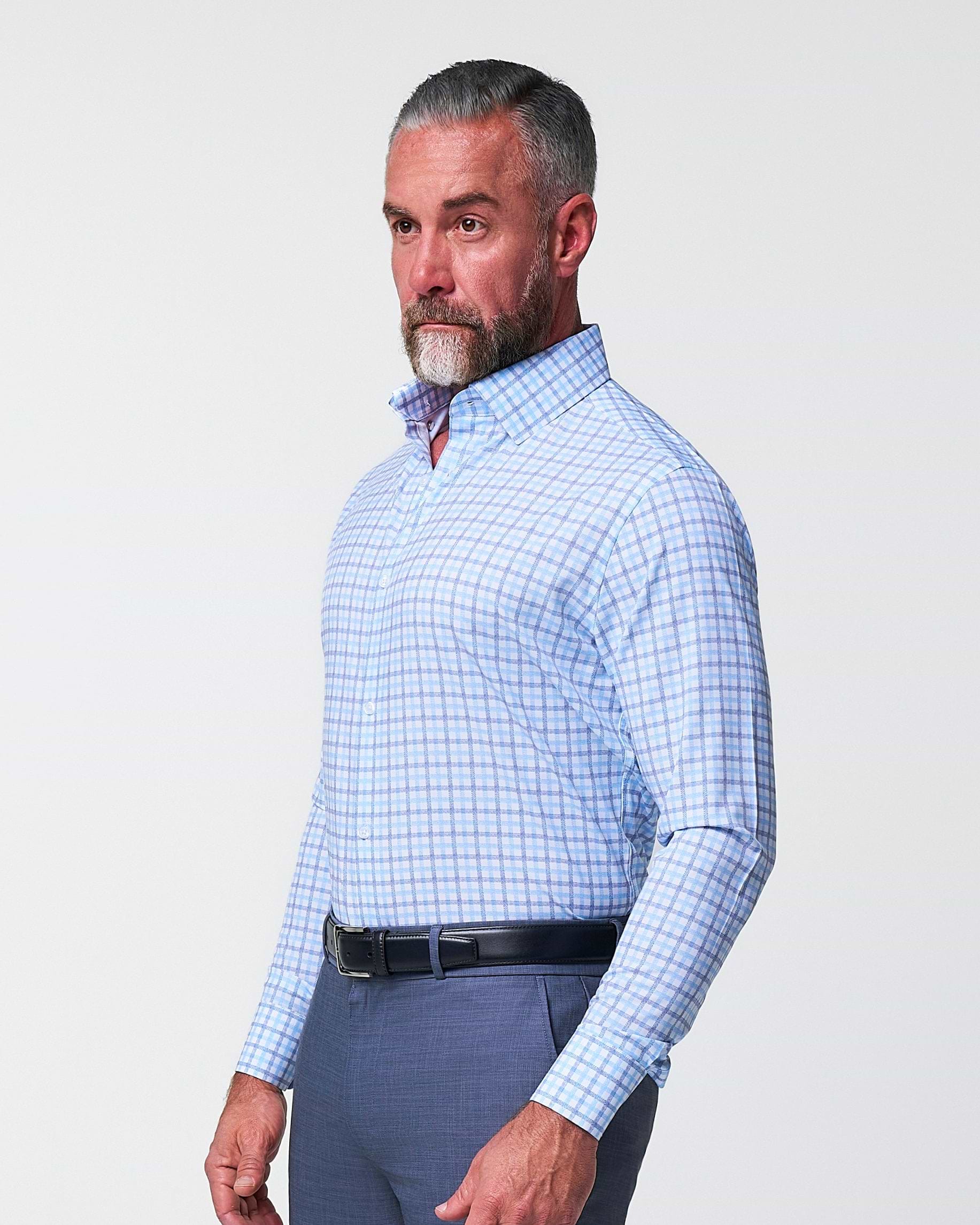"The Sidney" Light Blue, White & Navy Faded Check