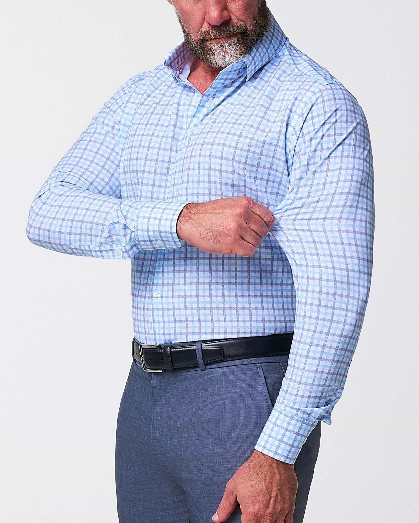 "The Sidney" Light Blue, White & Navy Faded Check