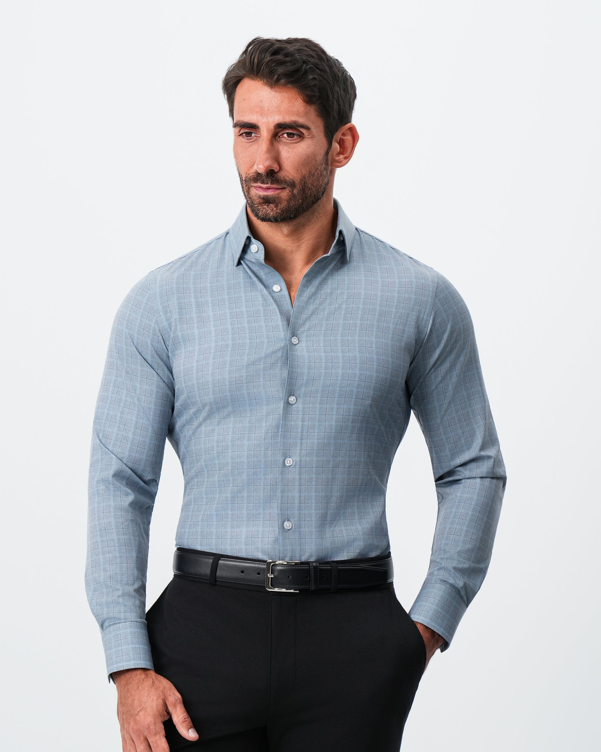 "The Summit" Graphite Blue and Grey Textured Grid