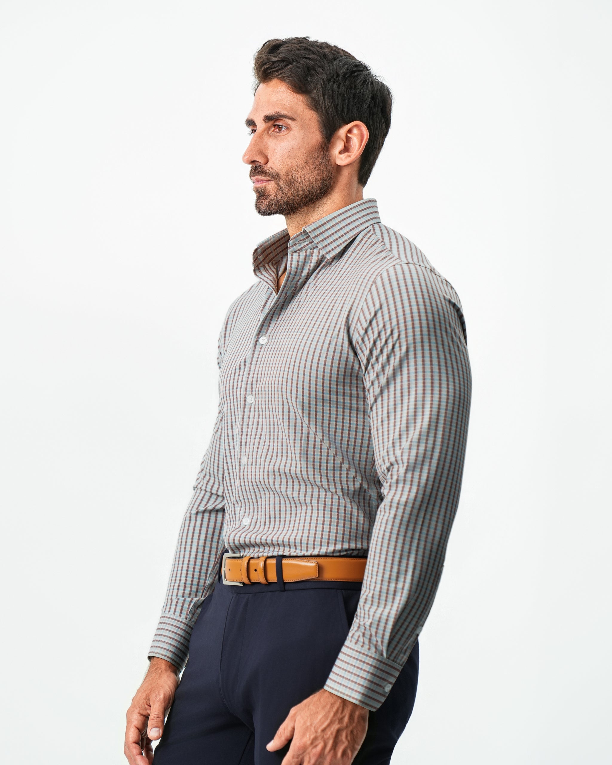 ''The Thorpe'' Light Blue & Brown Faded Cross Stripe
