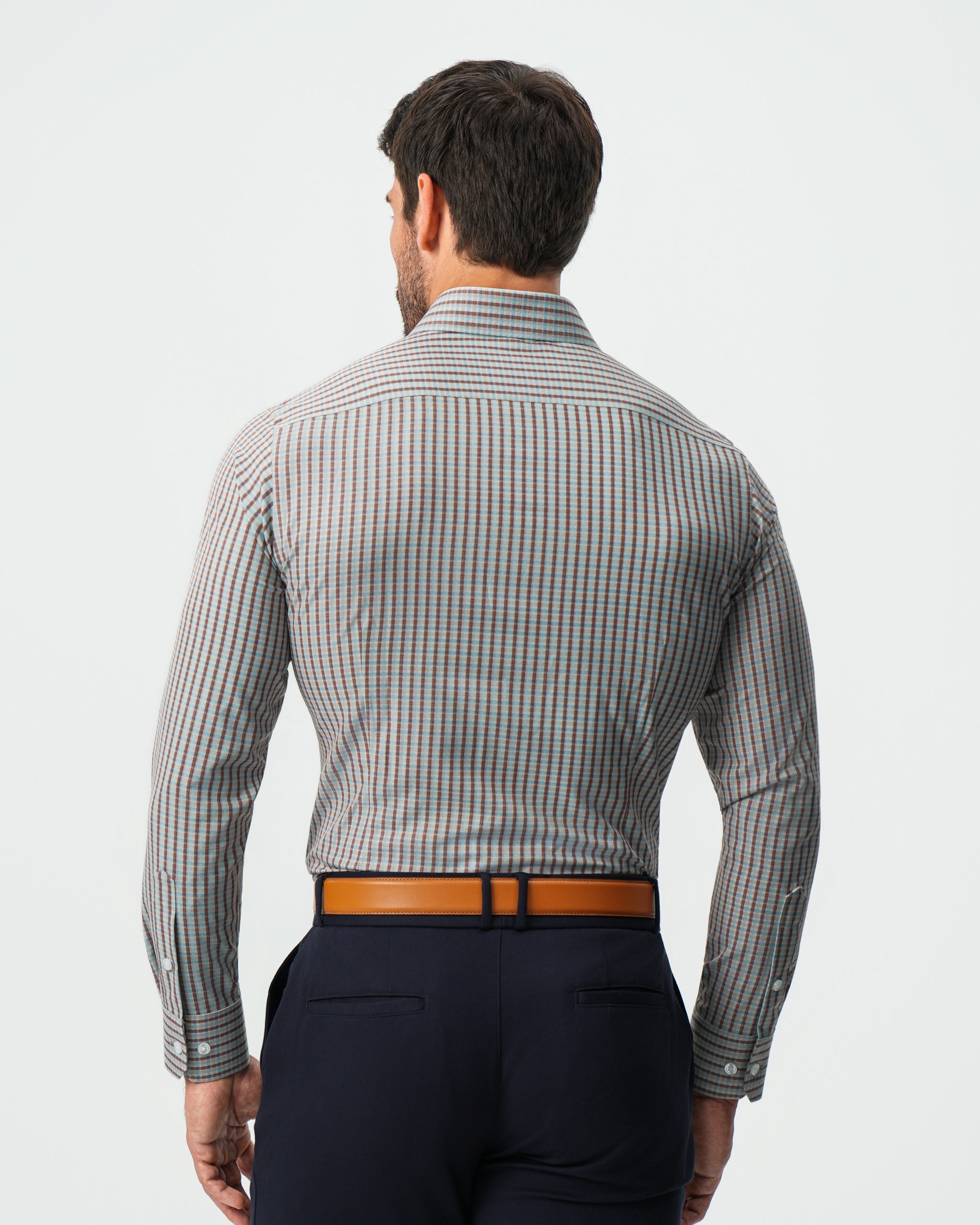 ''The Thorpe'' Light Blue & Brown Faded Cross Stripe