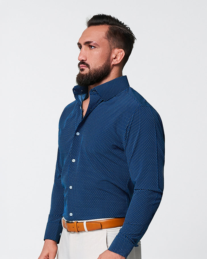 "The Boylston" Navy with White Polka Dots