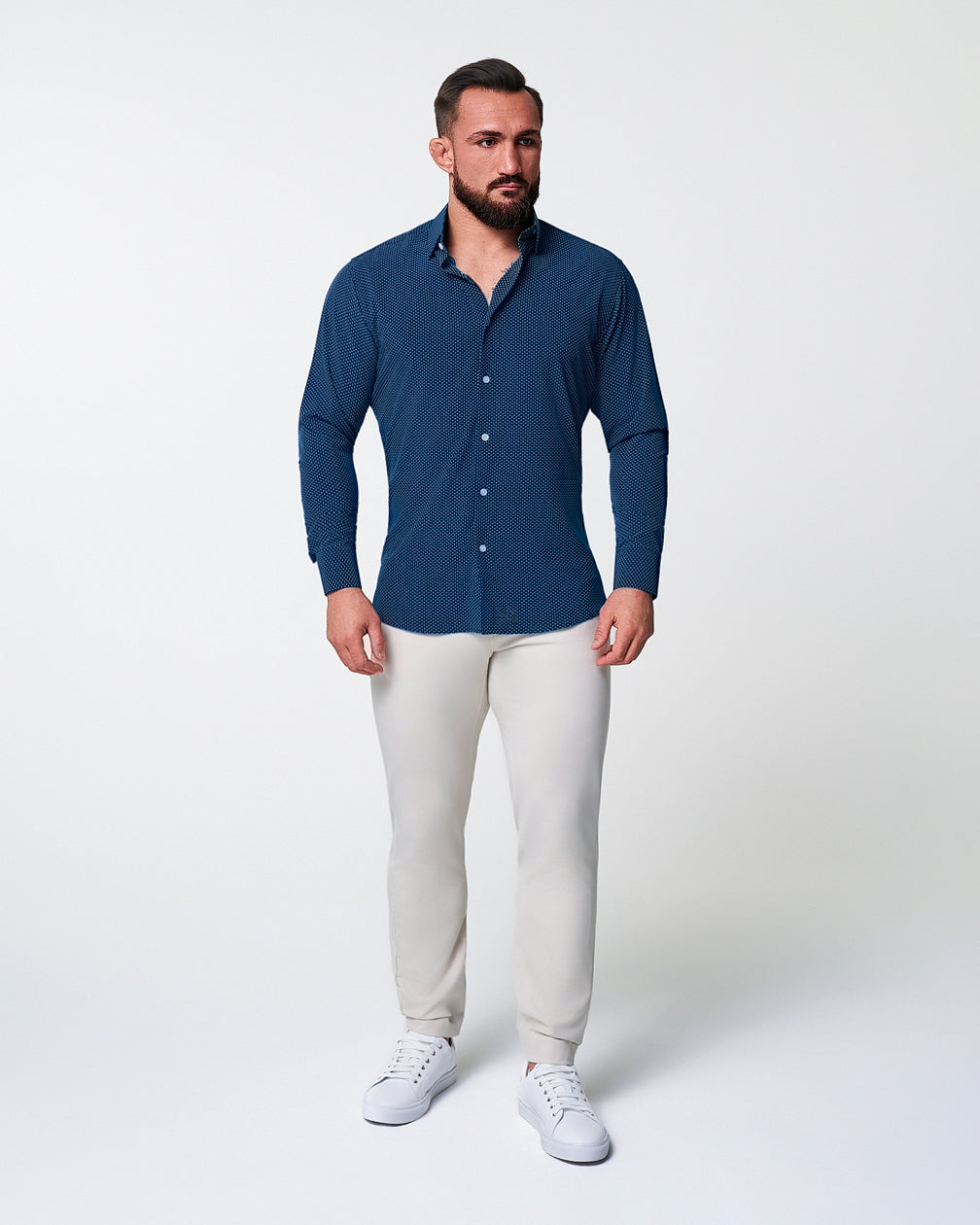 "The Boylston" Navy with White Polka Dots