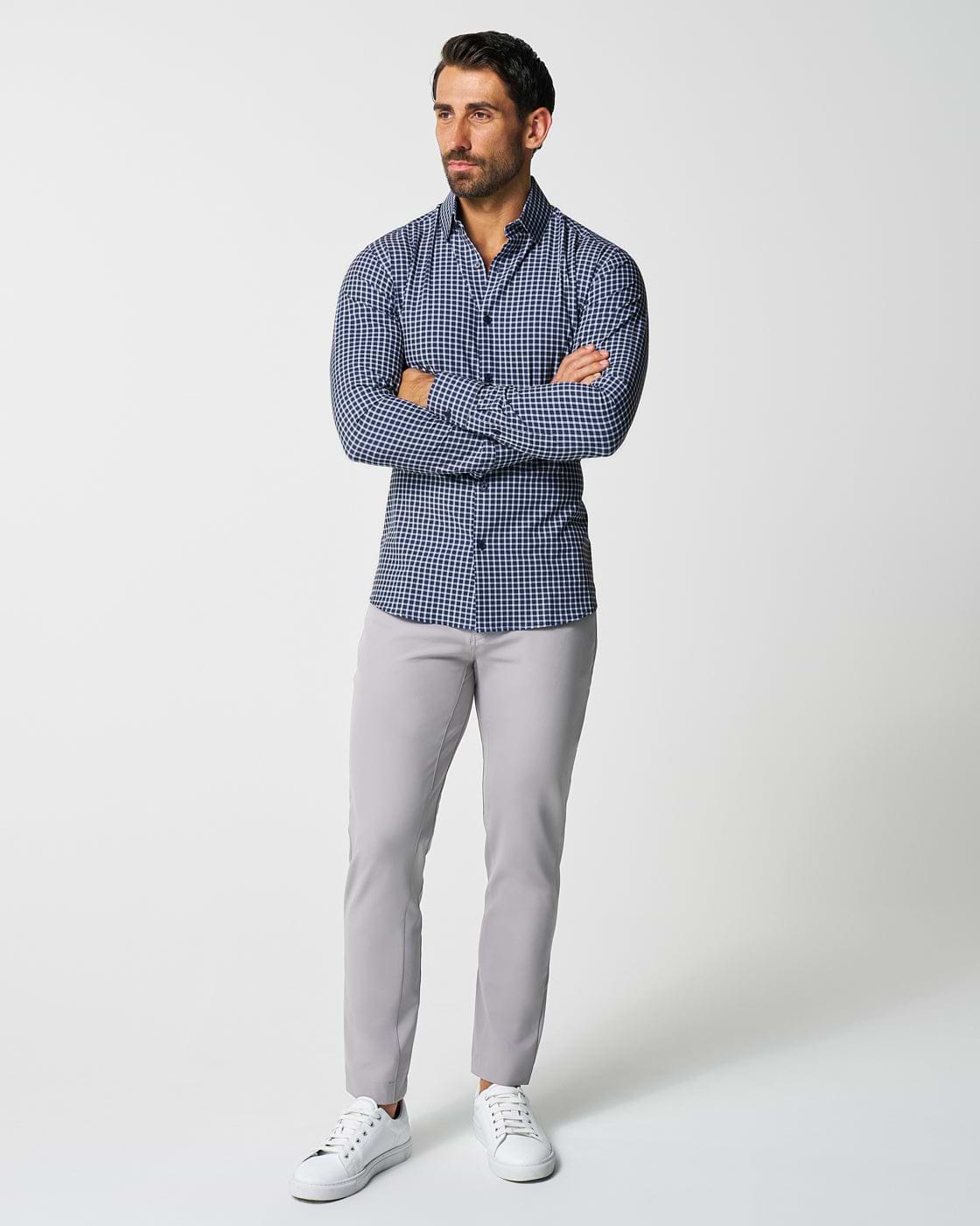 "The Callahan" Blue and White Mini Plaid - Classic Fit