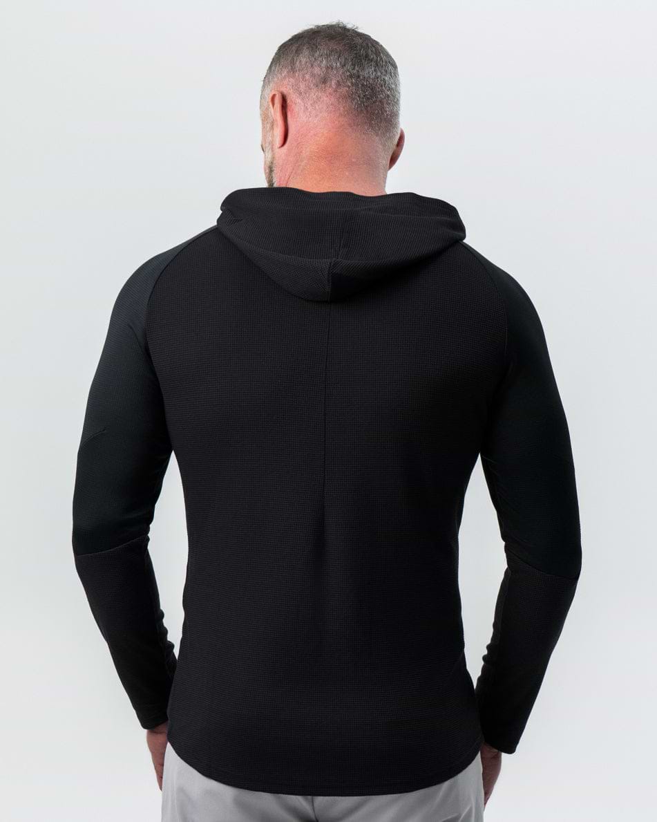 Waffle Knit Hoodie - Black
