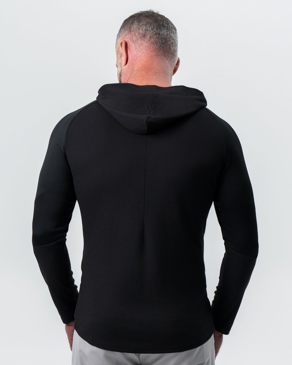 Waffle Knit Hoodie - Black