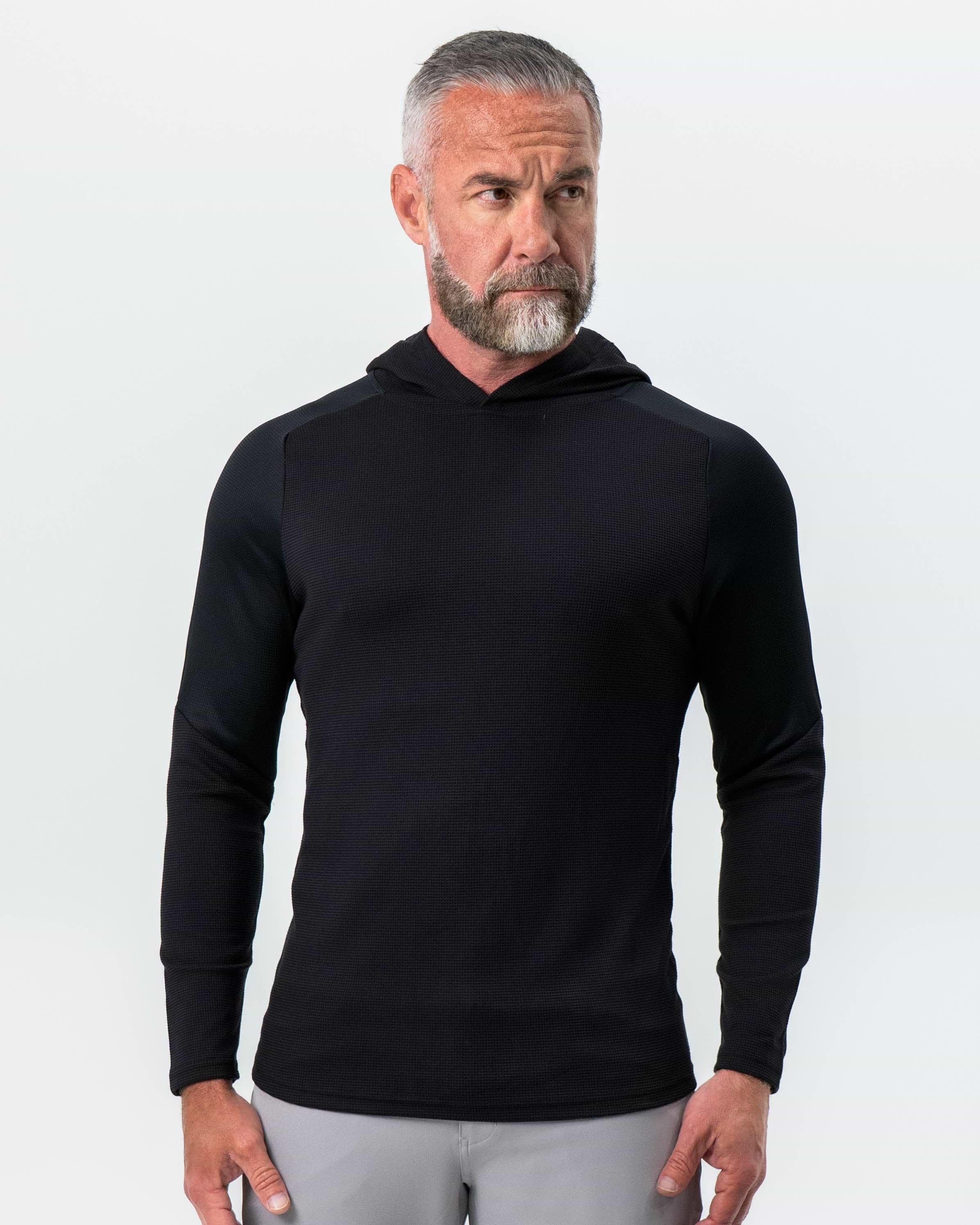 Waffle Knit Hoodie - Black