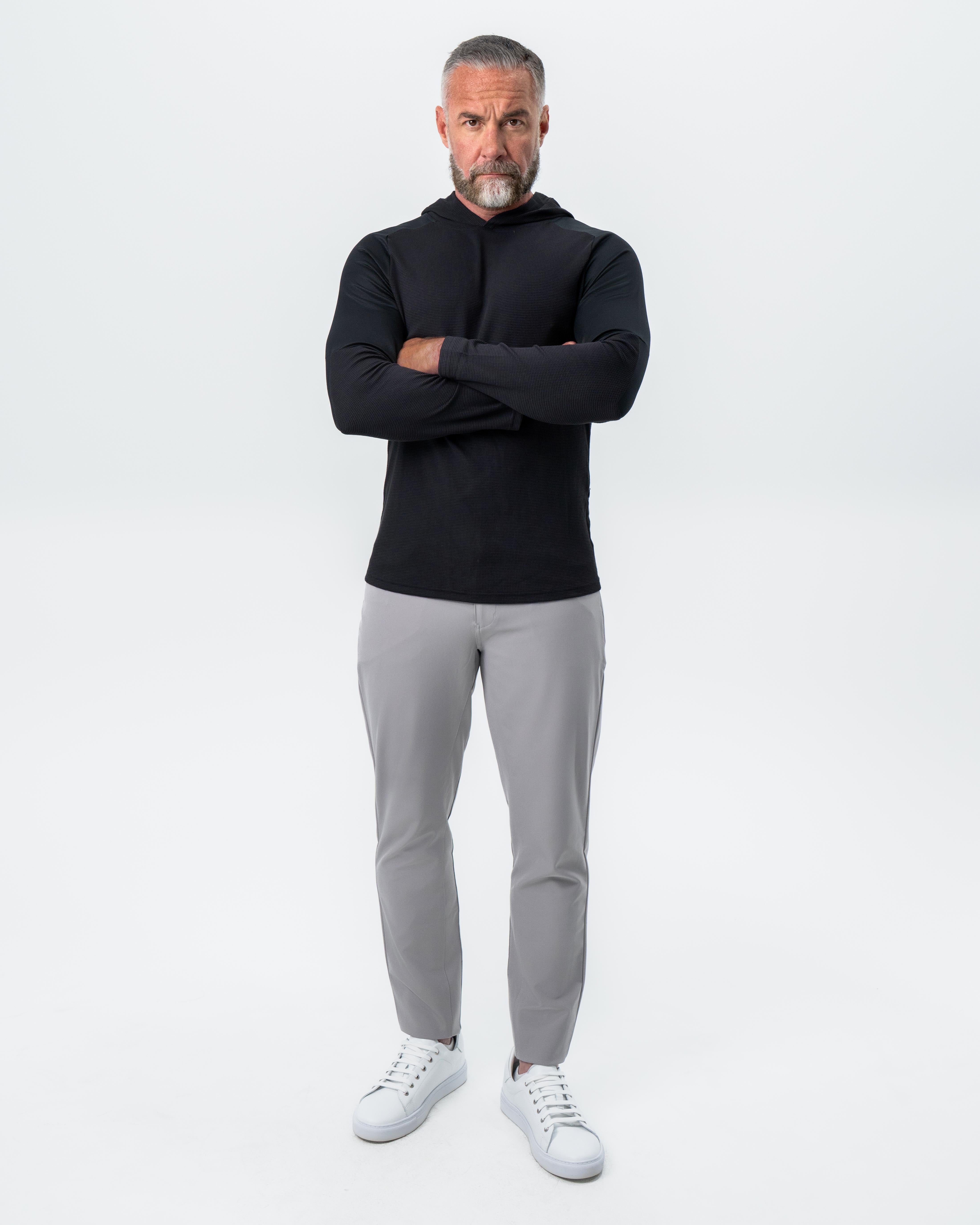 Waffle Knit Hoodie - Black