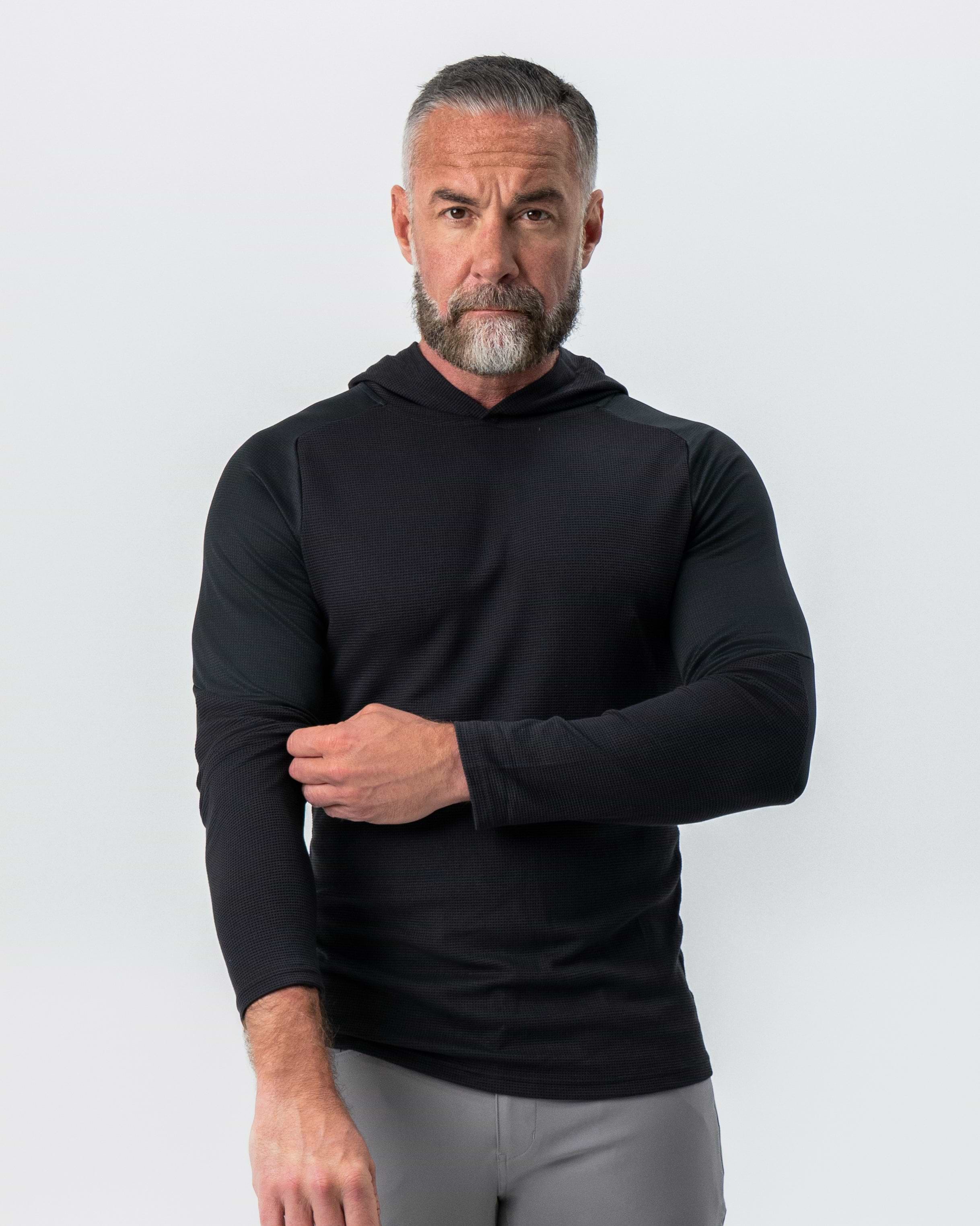 Waffle Knit Hoodie - Black