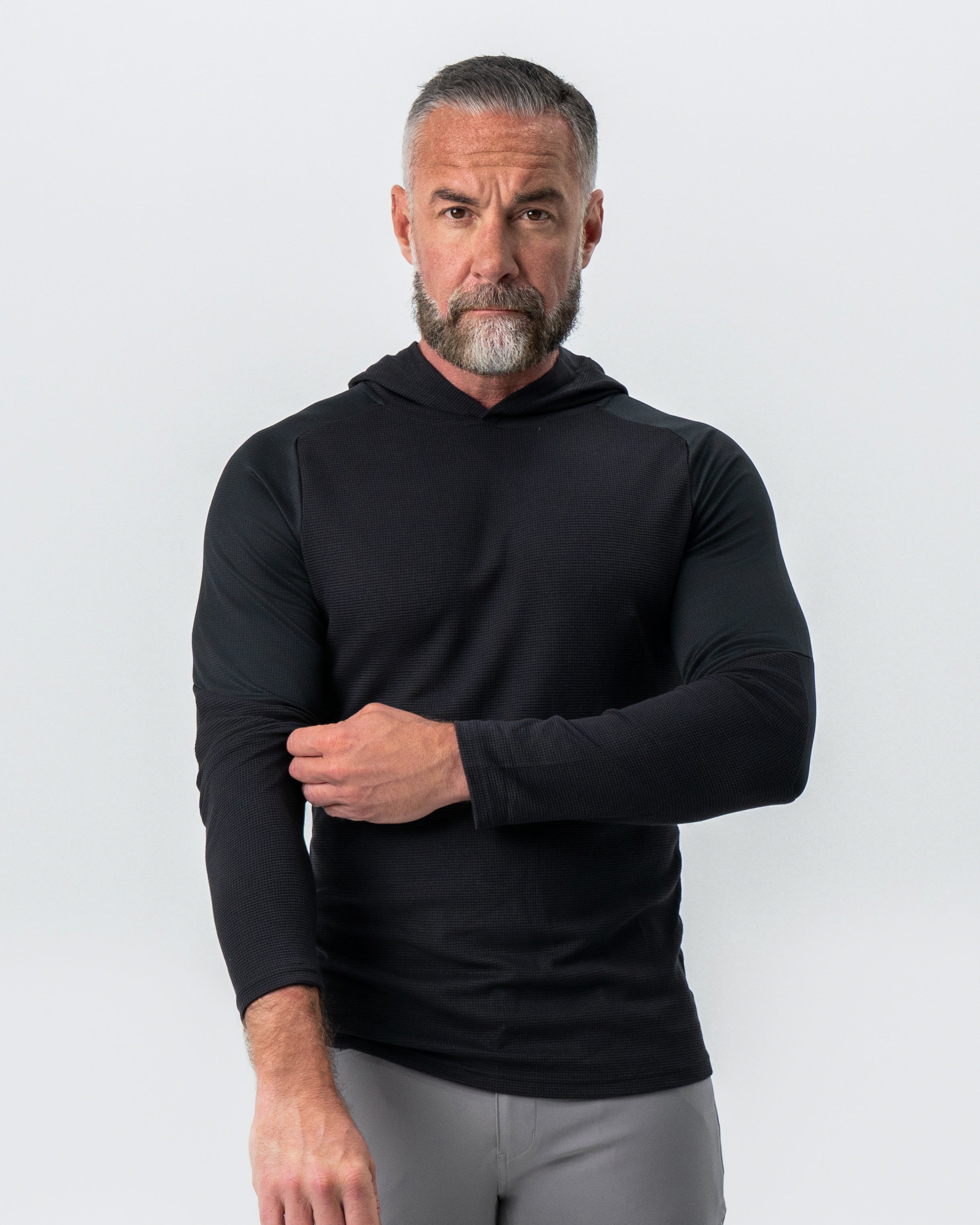 Waffle Knit Hoodie - Black