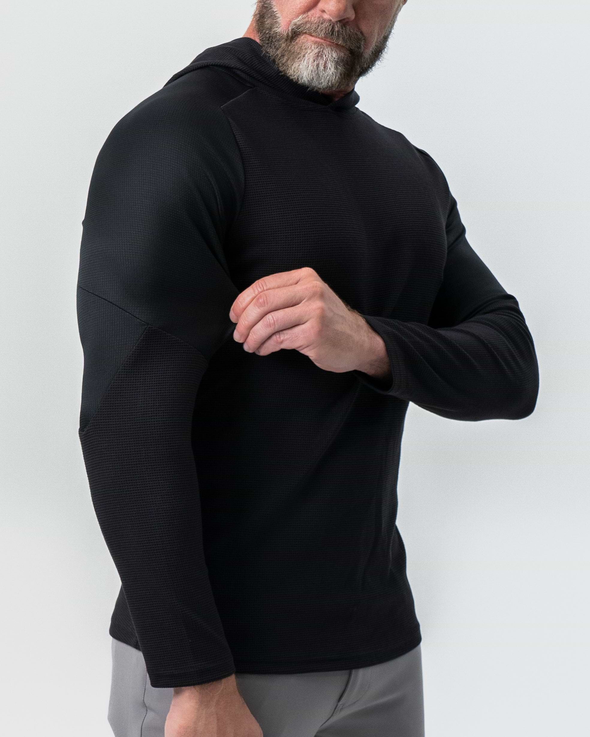 Waffle Knit Hoodie - Black