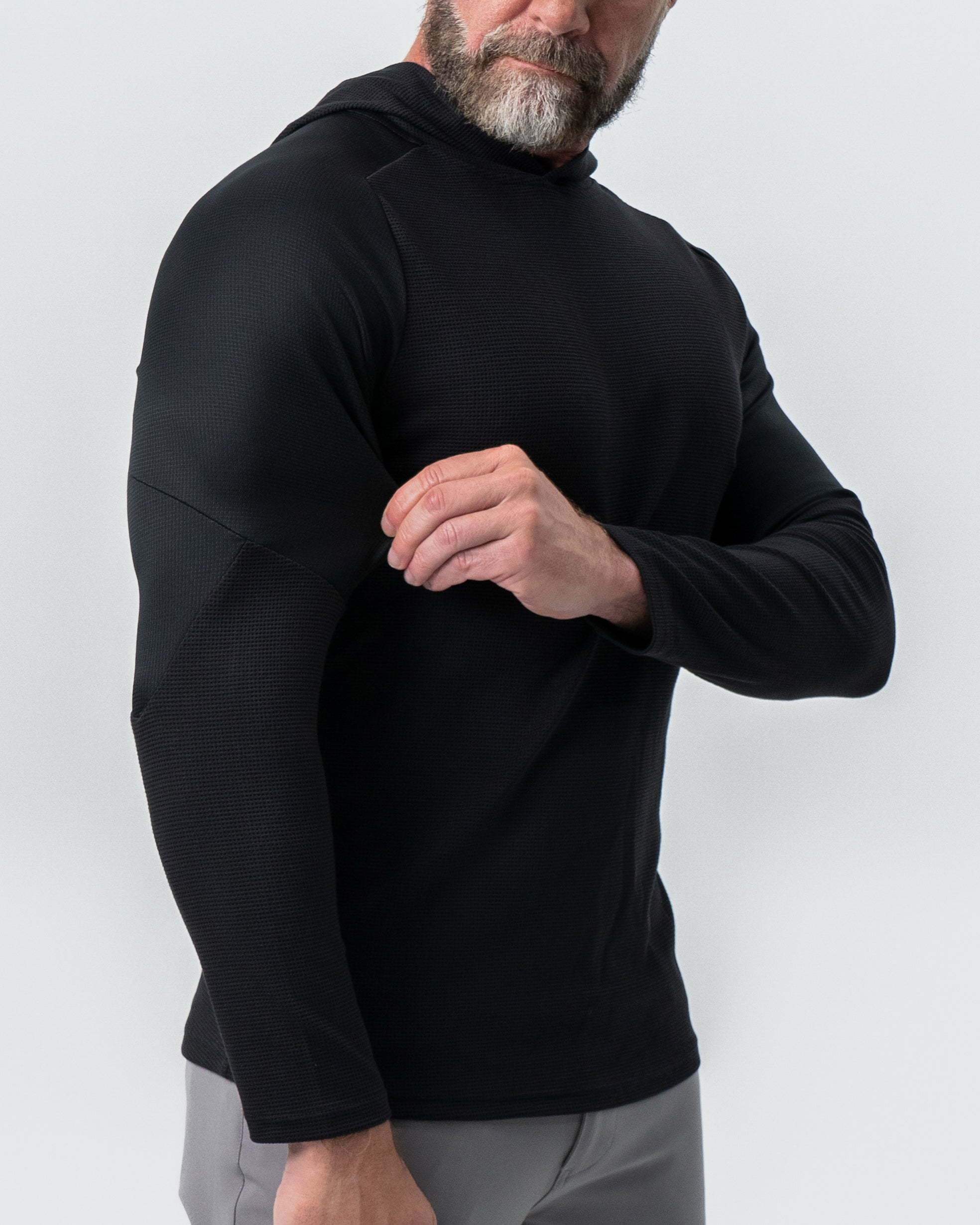 Waffle Knit Hoodie - Black