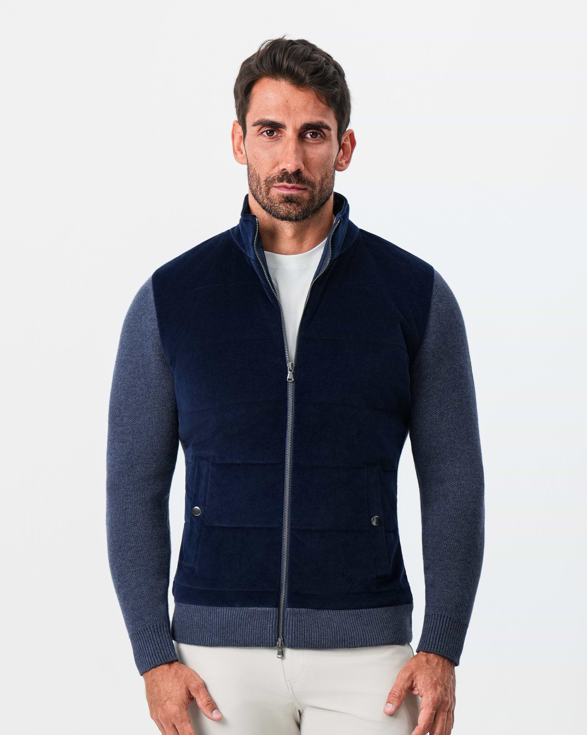 Corduroy Knit Zip Jacket - Navy