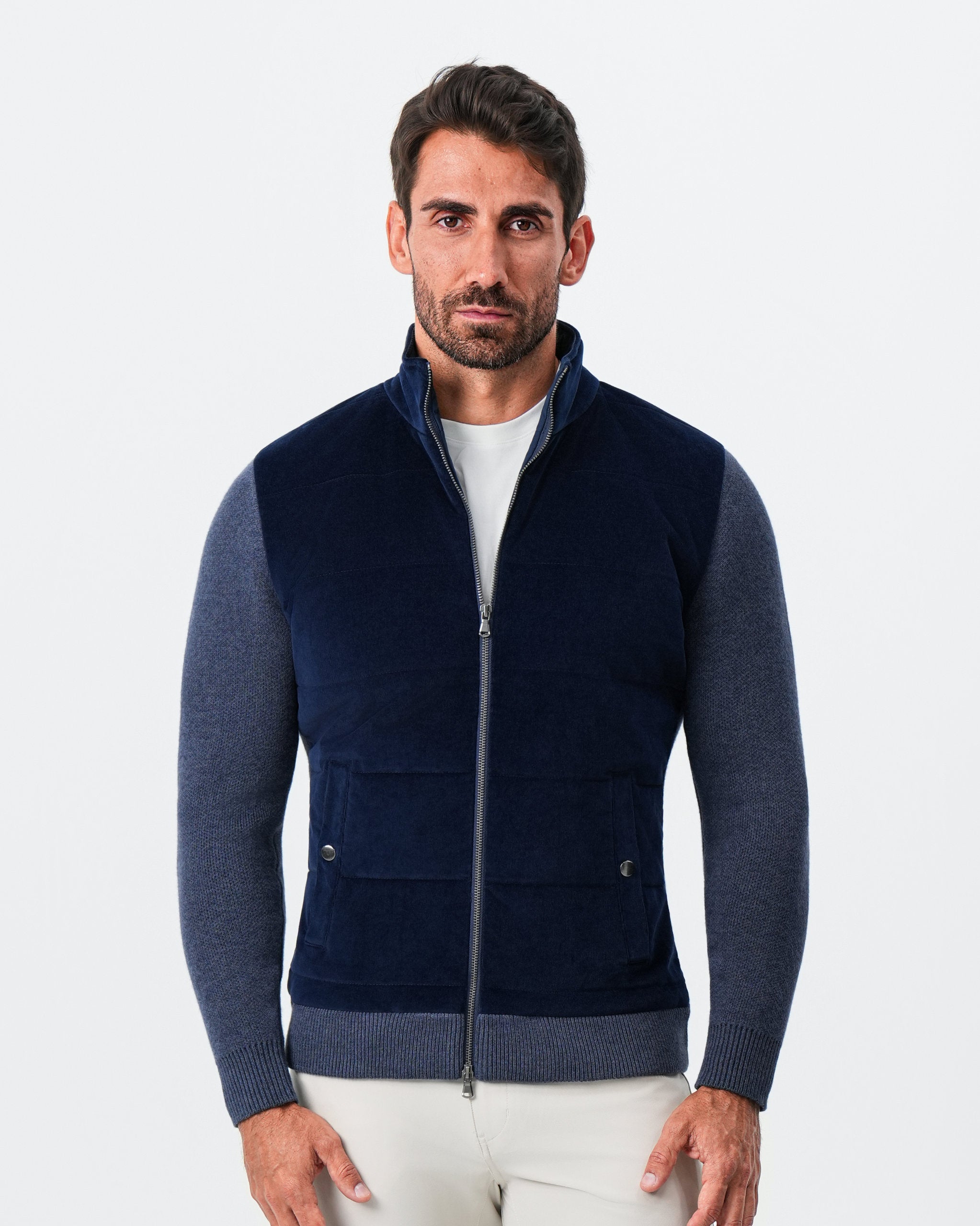 Corduroy Knit Zip Jacket - Navy