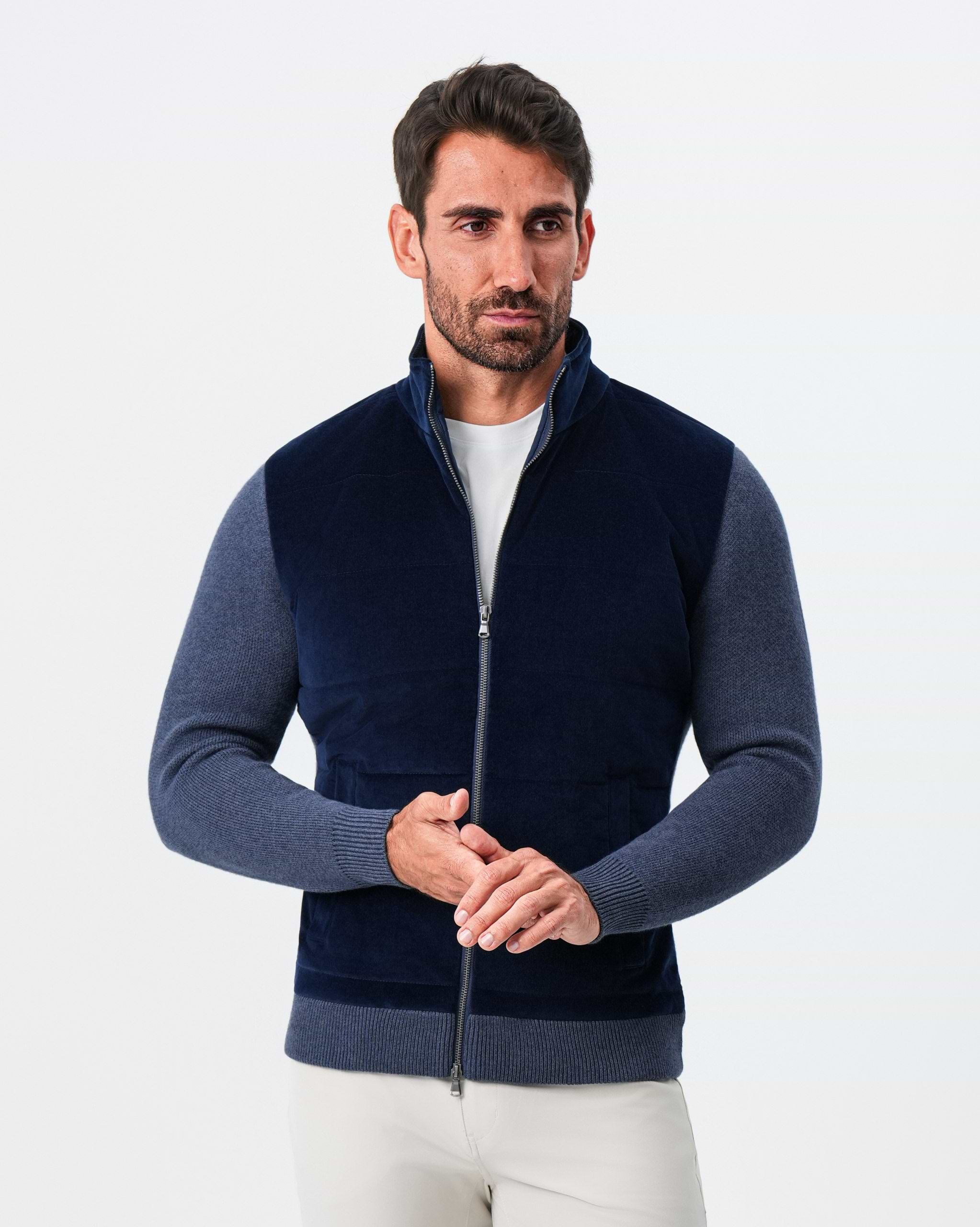 Corduroy Knit Zip Jacket - Navy