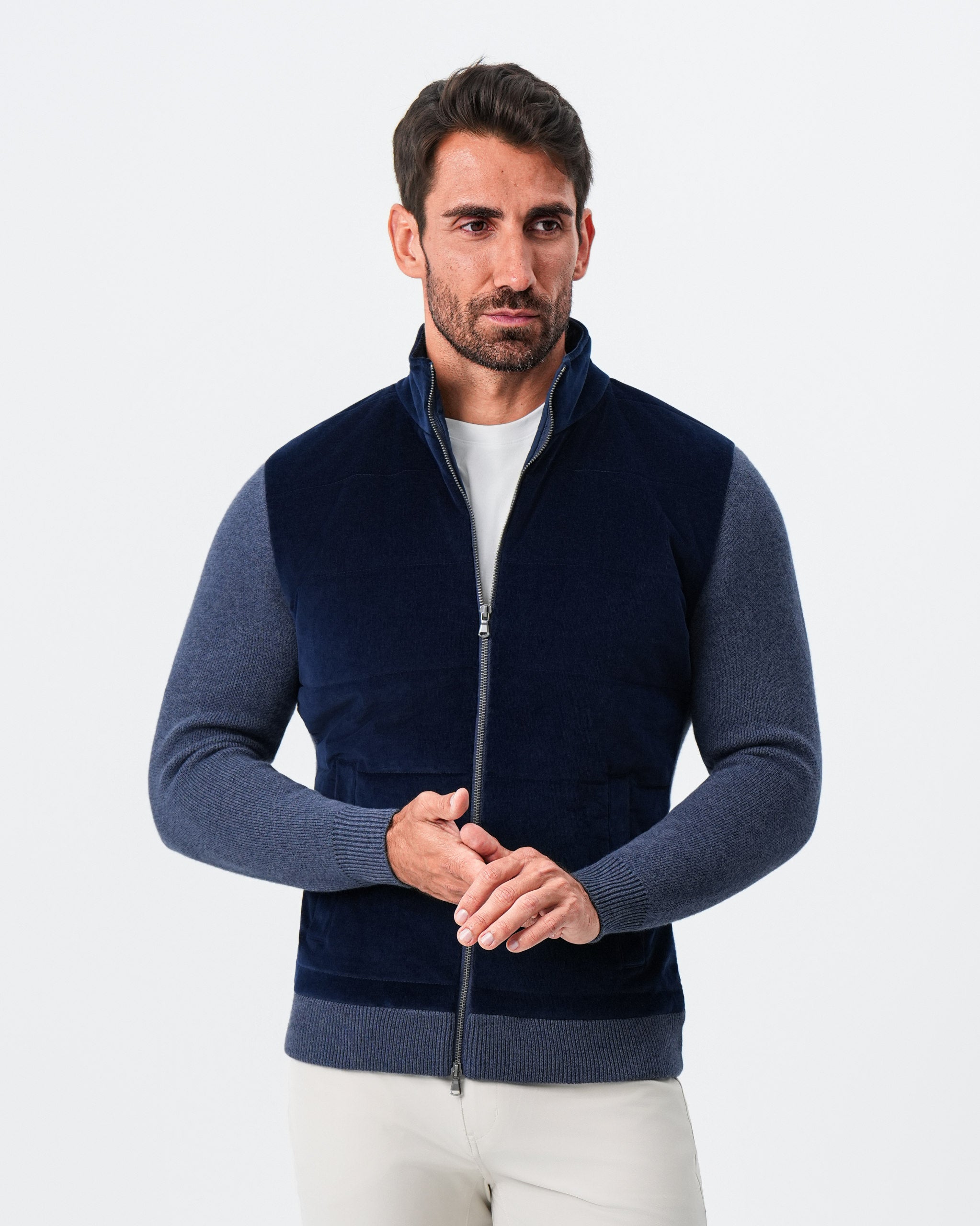 Corduroy Knit Zip Jacket - Navy