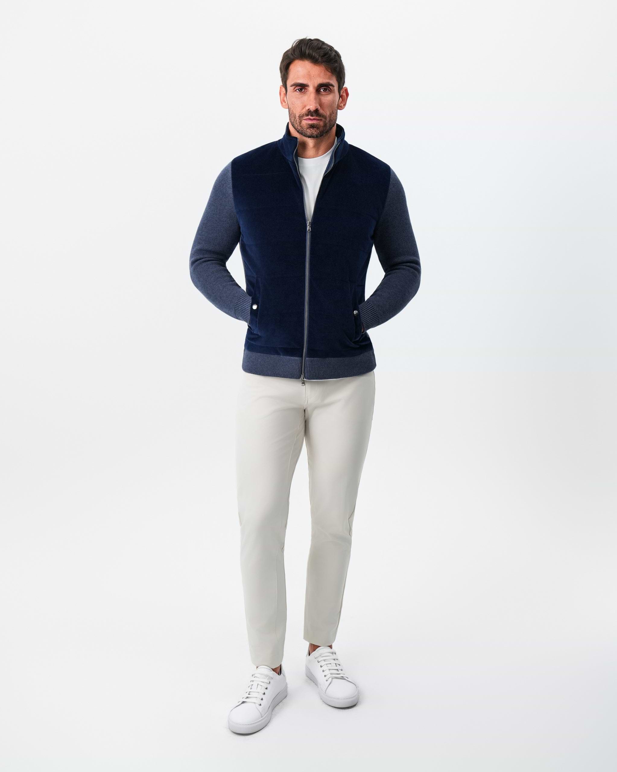 Corduroy Knit Zip Jacket - Navy