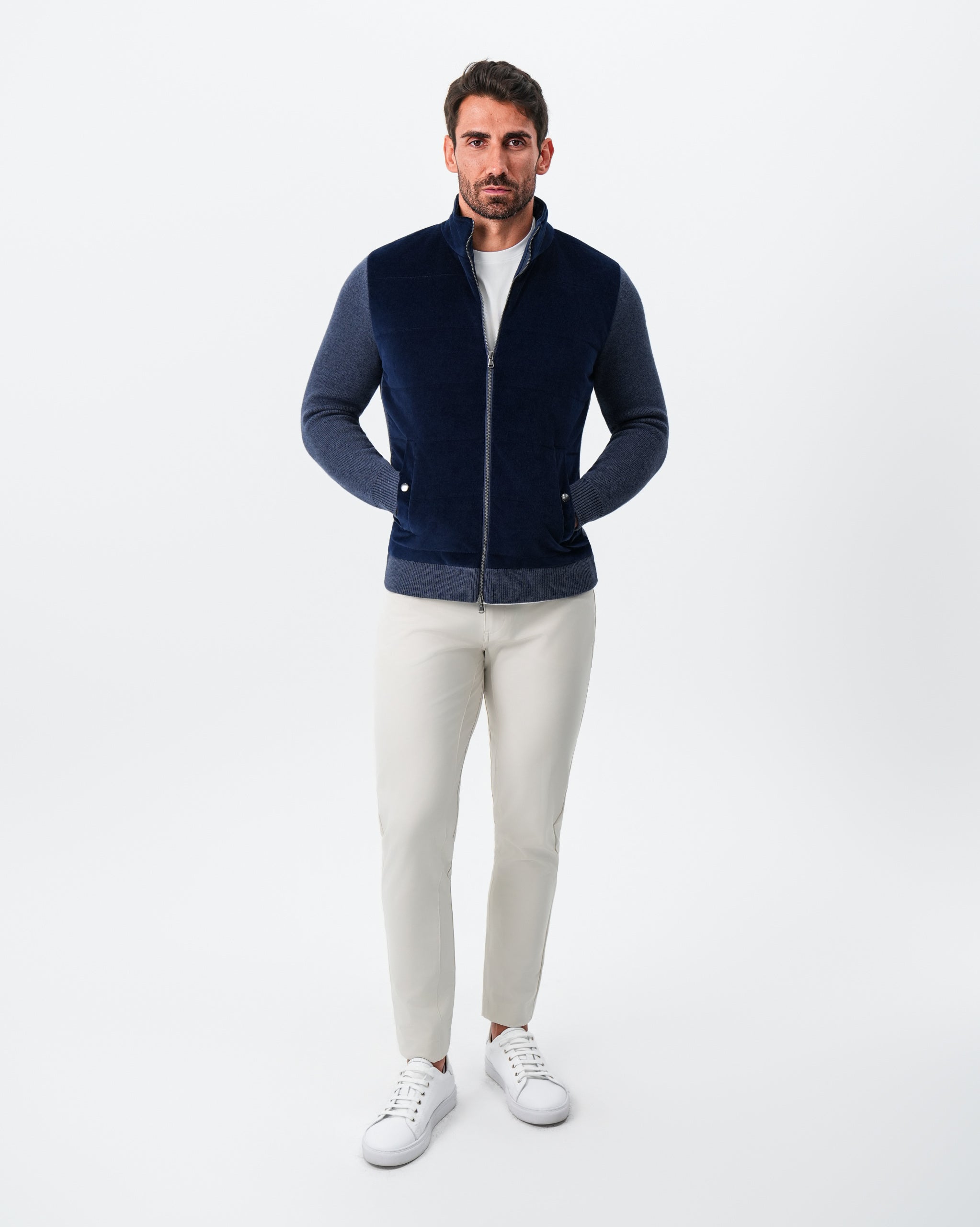 Corduroy Knit Zip Jacket - Navy