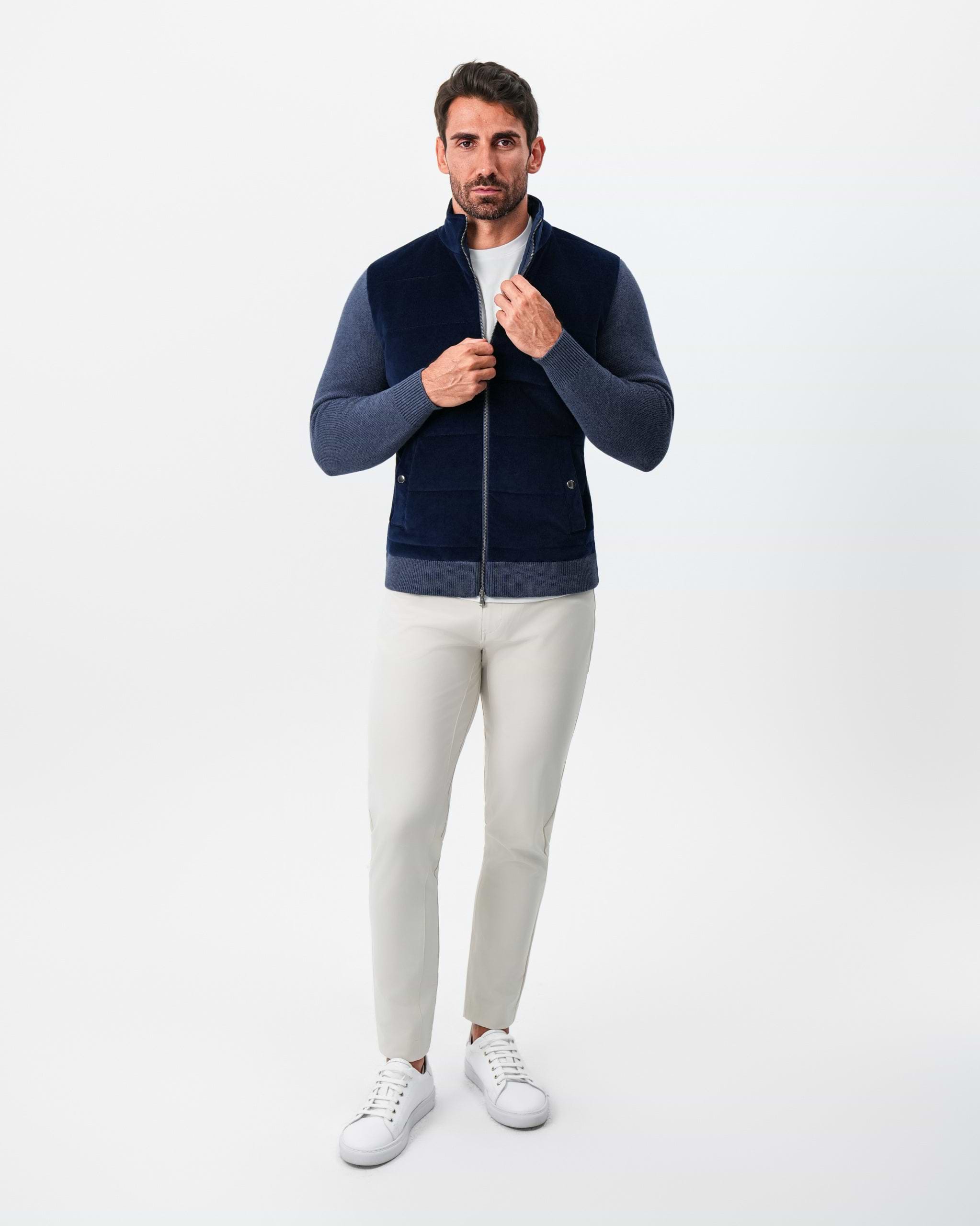Corduroy Knit Zip Jacket - Navy