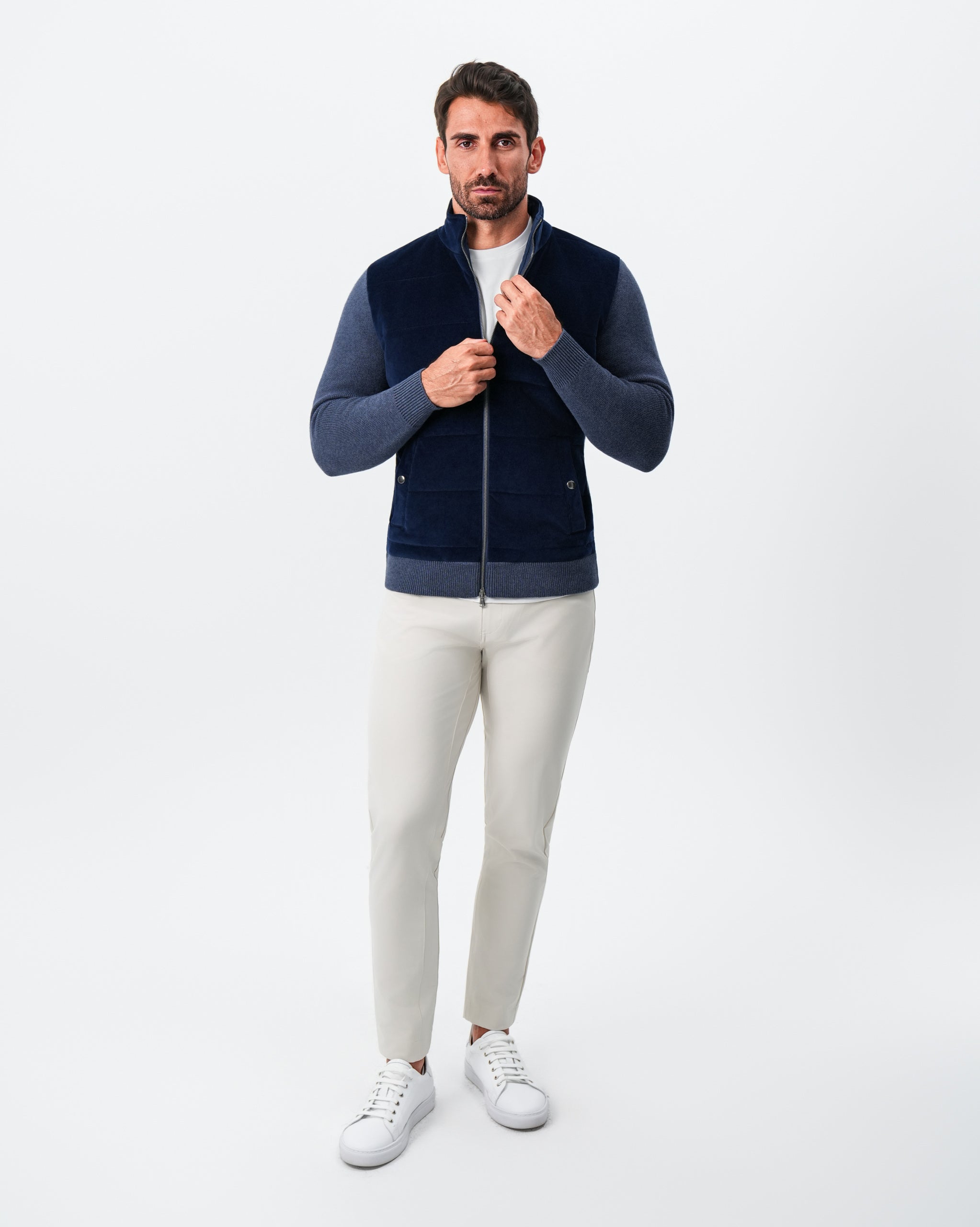 Corduroy Knit Zip Jacket - Navy