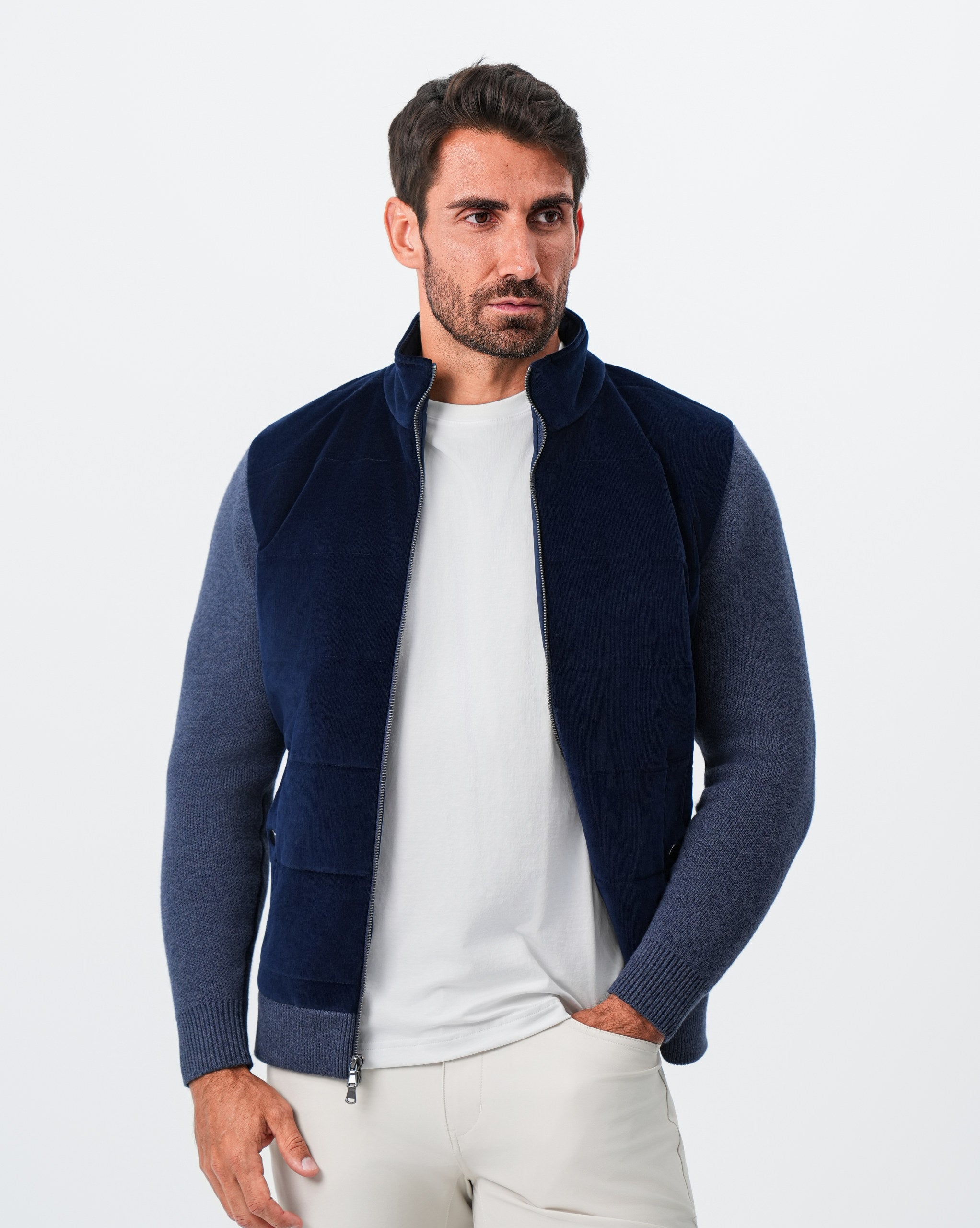 Corduroy Knit Zip Jacket - Navy