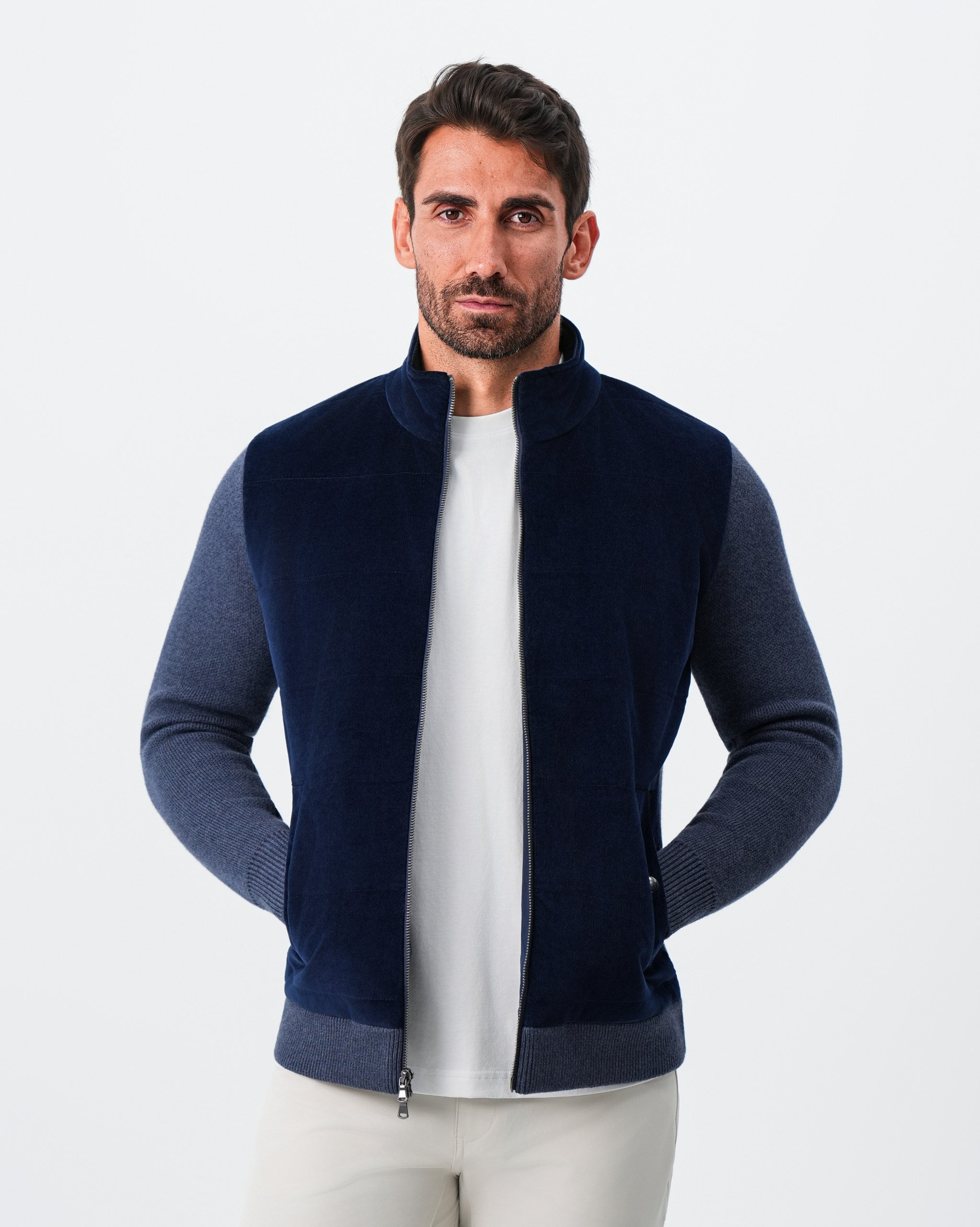 Corduroy Knit Zip Jacket - Navy
