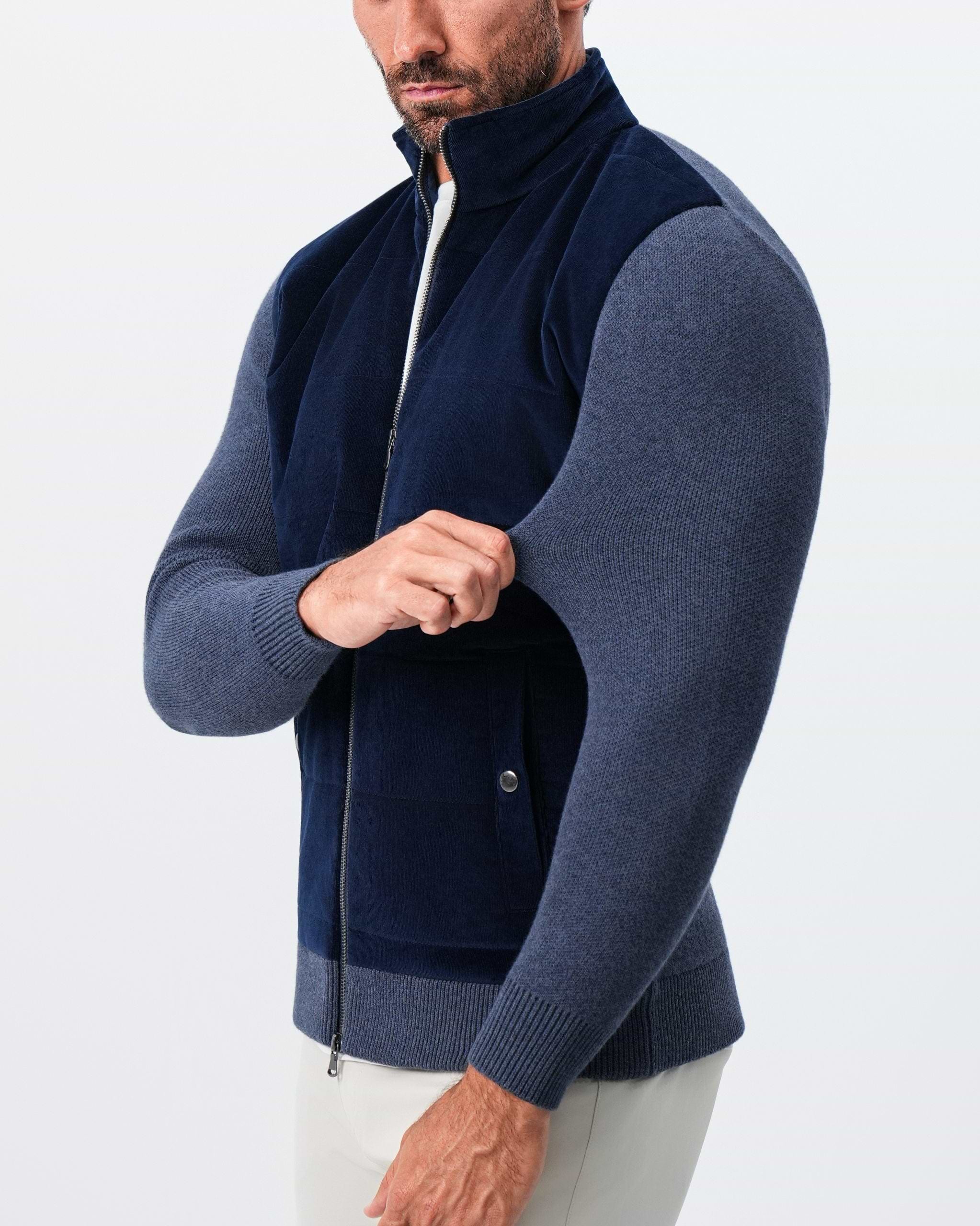 Corduroy Knit Zip Jacket - Navy