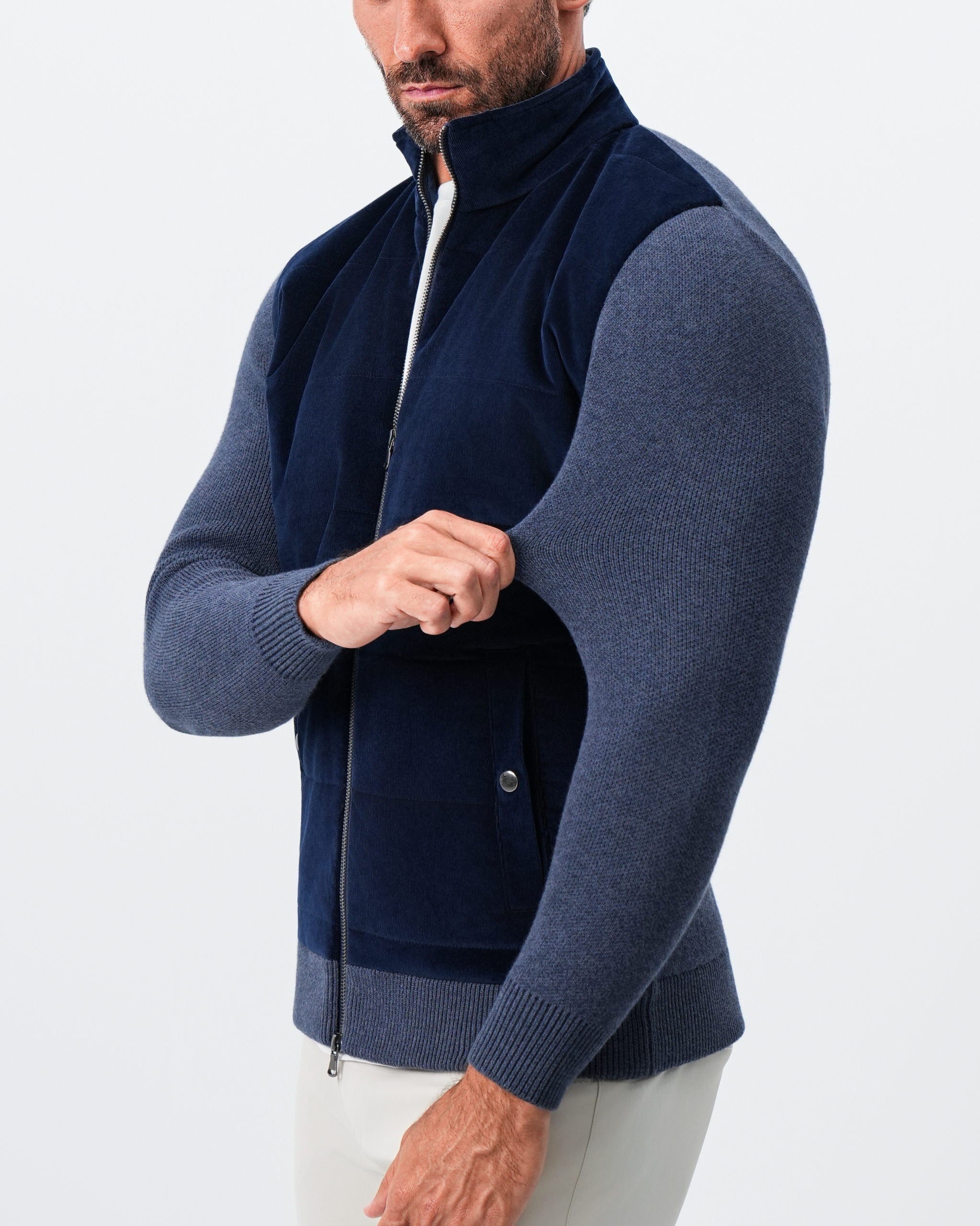 Corduroy Knit Zip Jacket - Navy