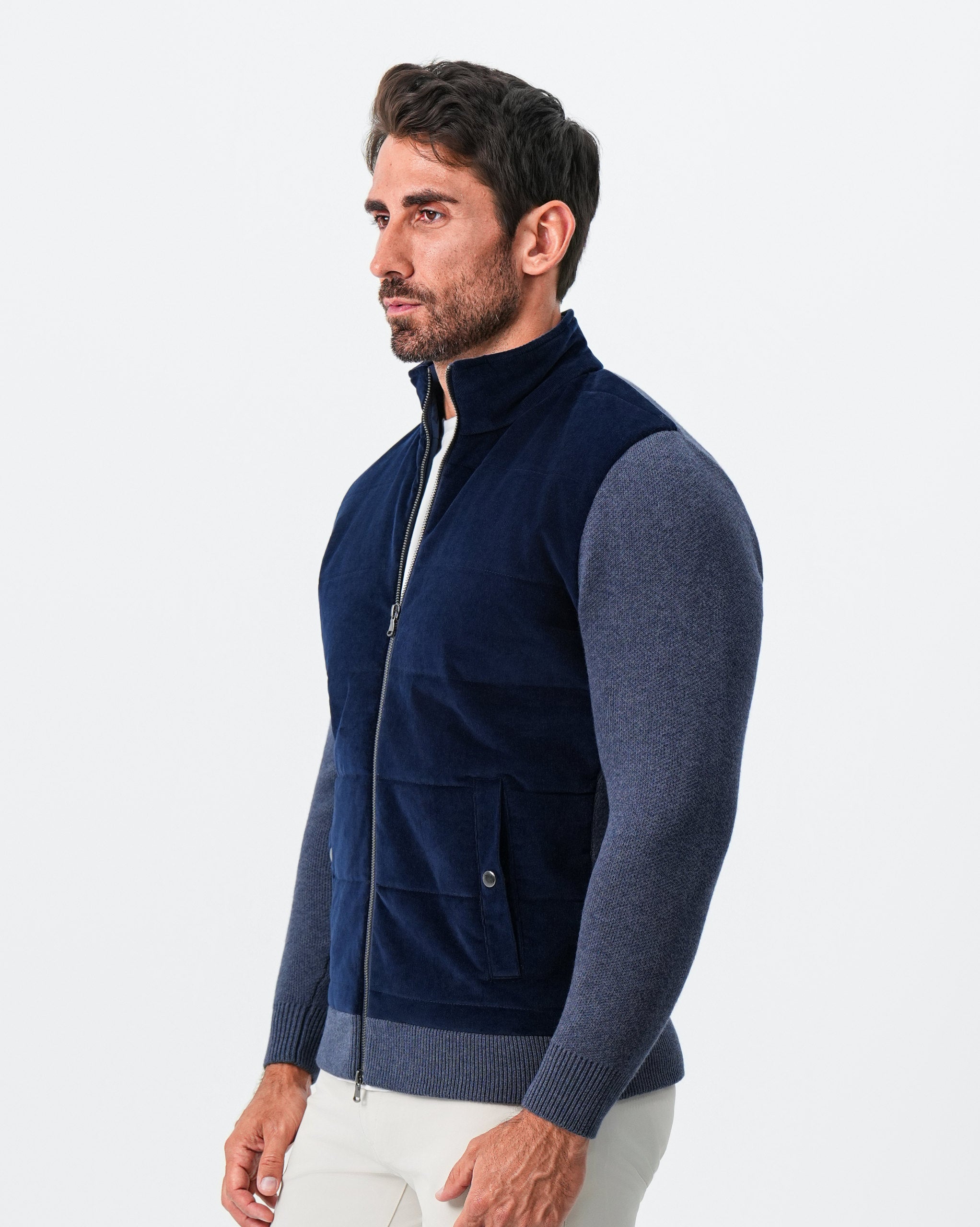 Corduroy Knit Zip Jacket - Navy