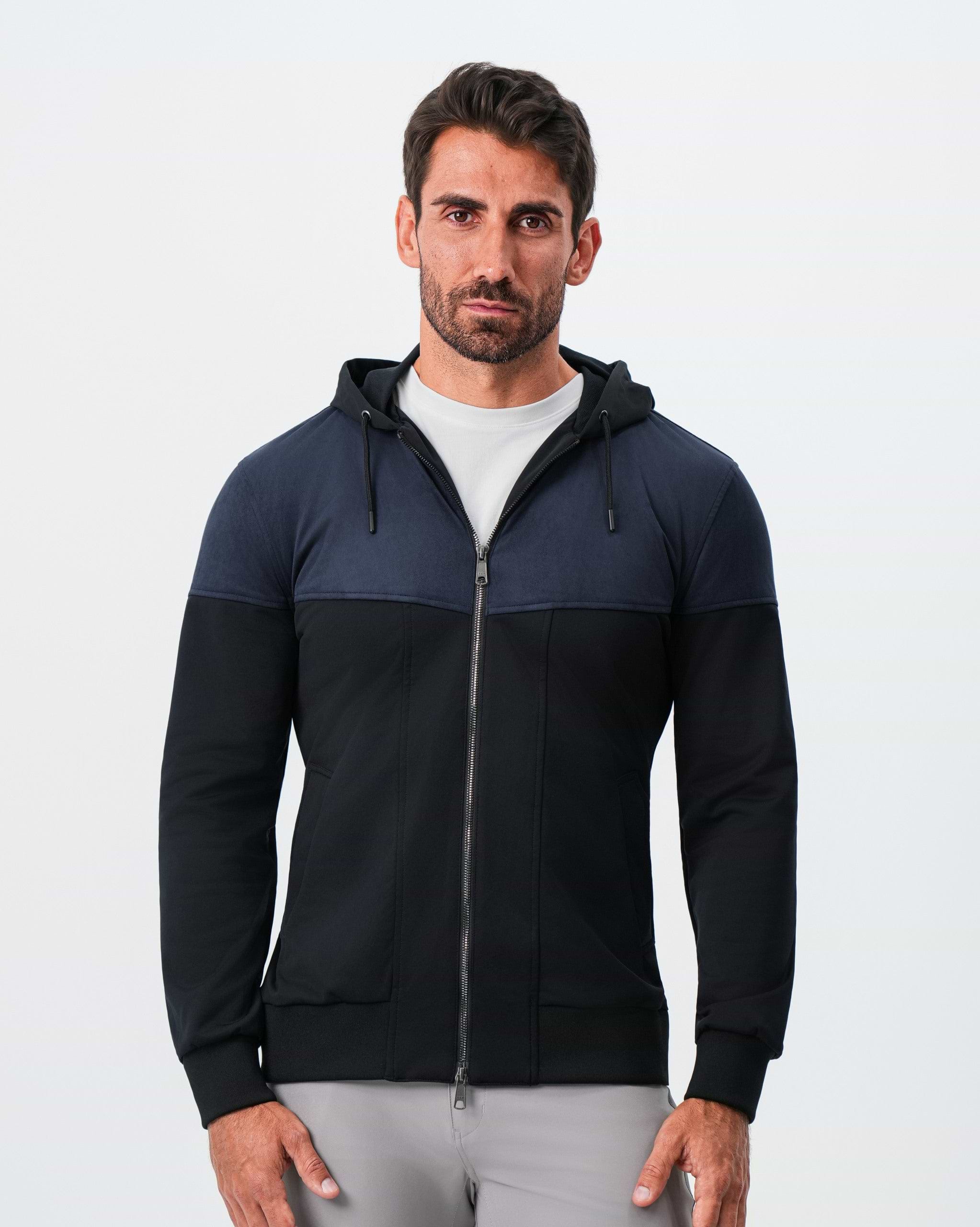 Hooded Hybrid Suede Jacket - Black