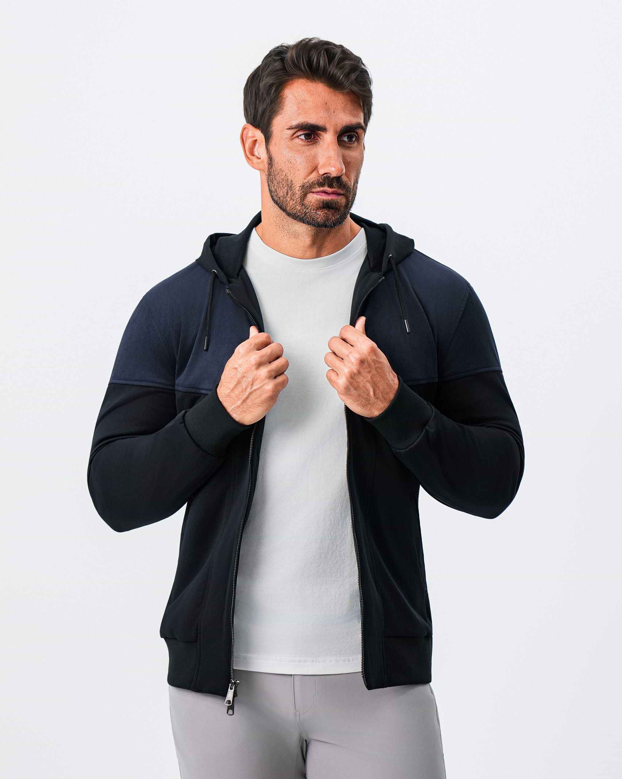 Hooded Hybrid Suede Jacket - Black