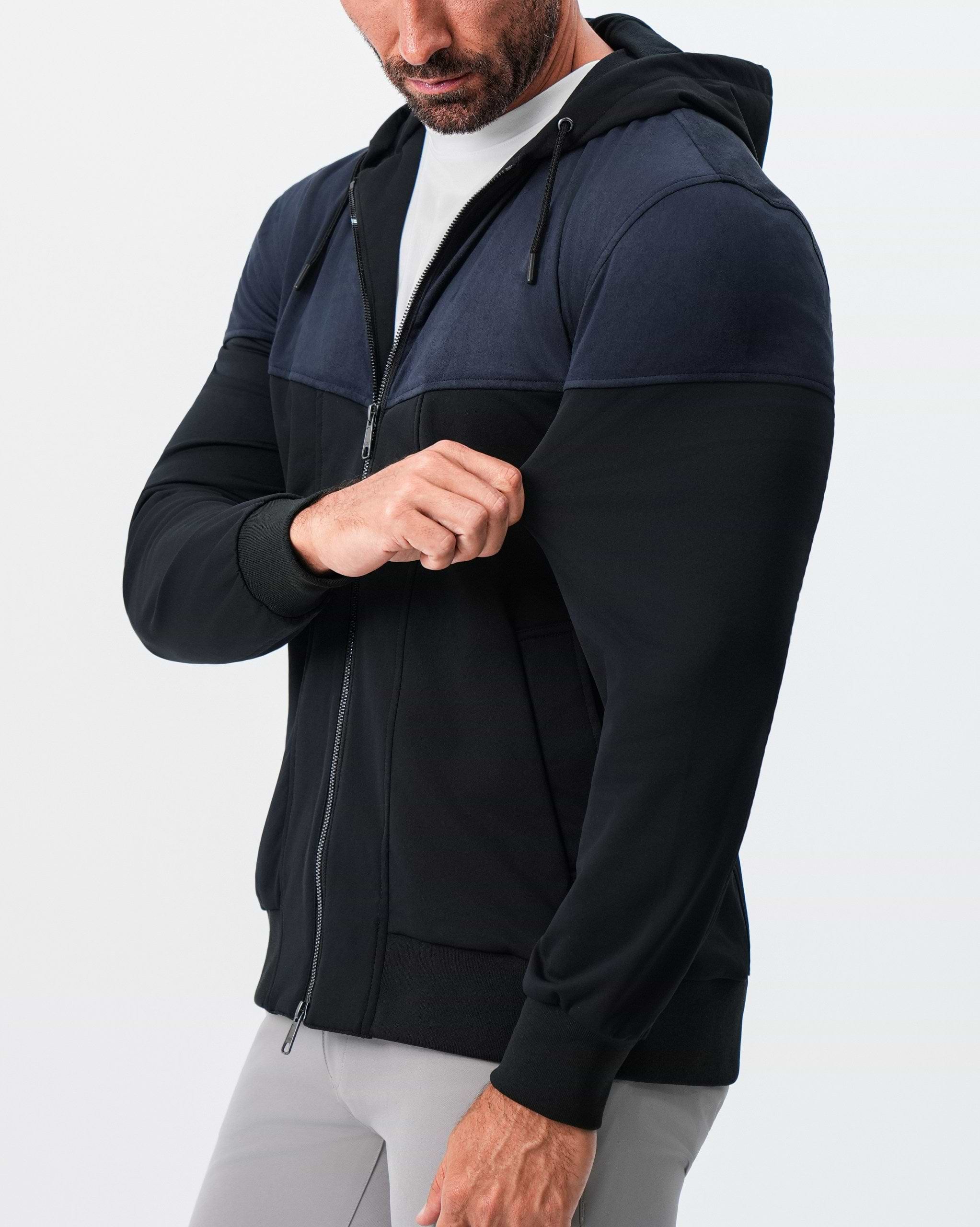 Hooded Hybrid Suede Jacket - Black