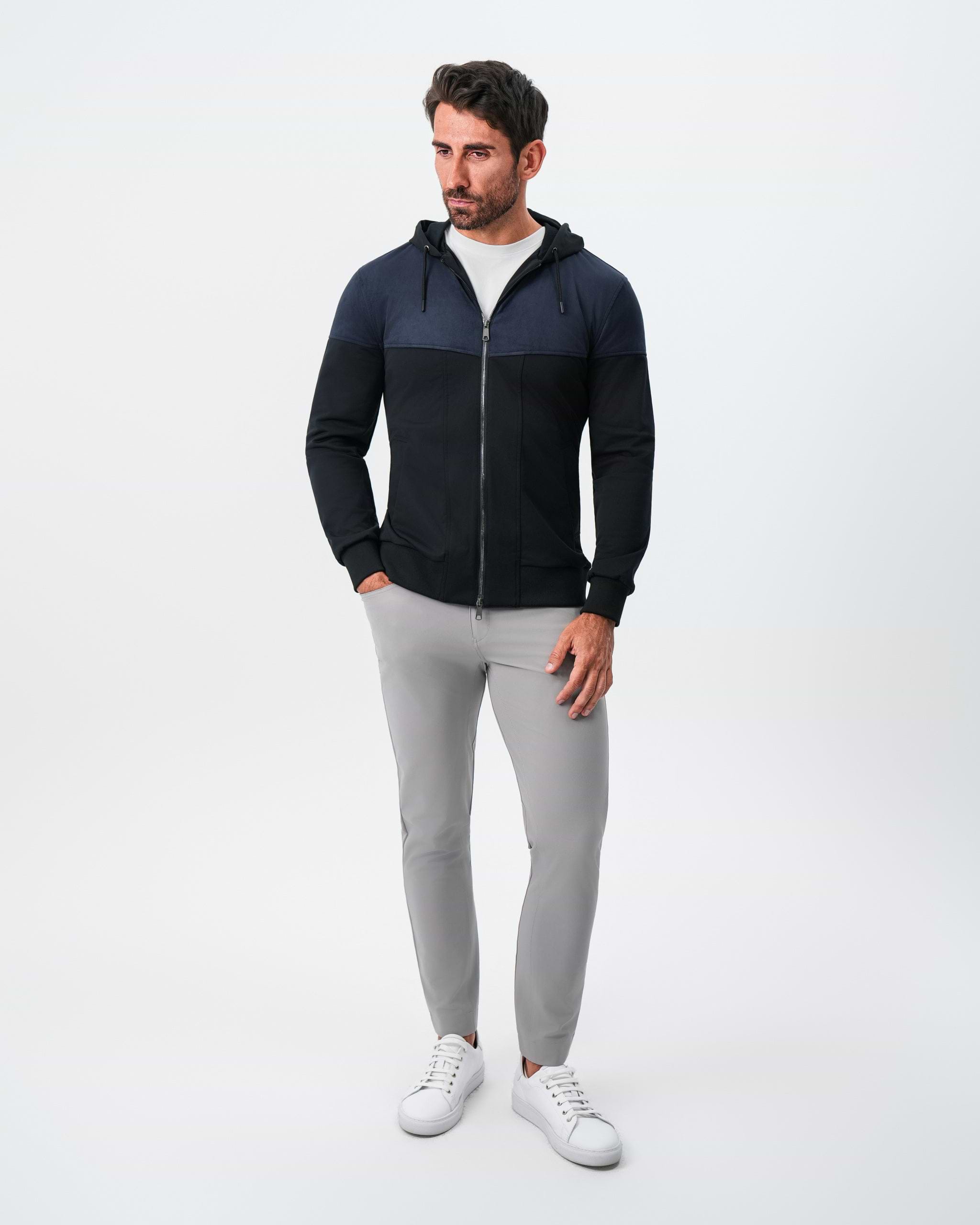 Hooded Hybrid Suede Jacket - Black