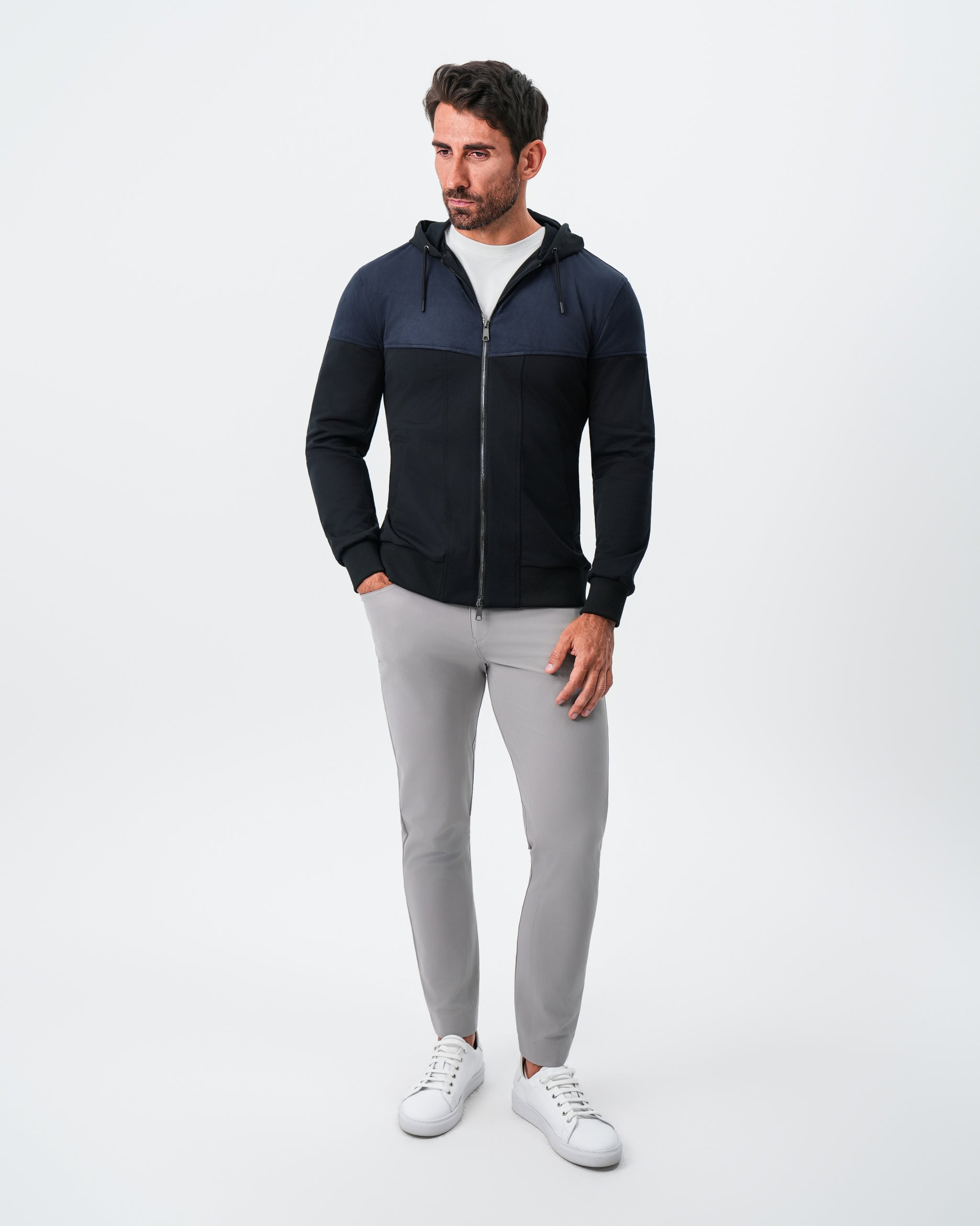 Hooded Hybrid Suede Jacket - Black