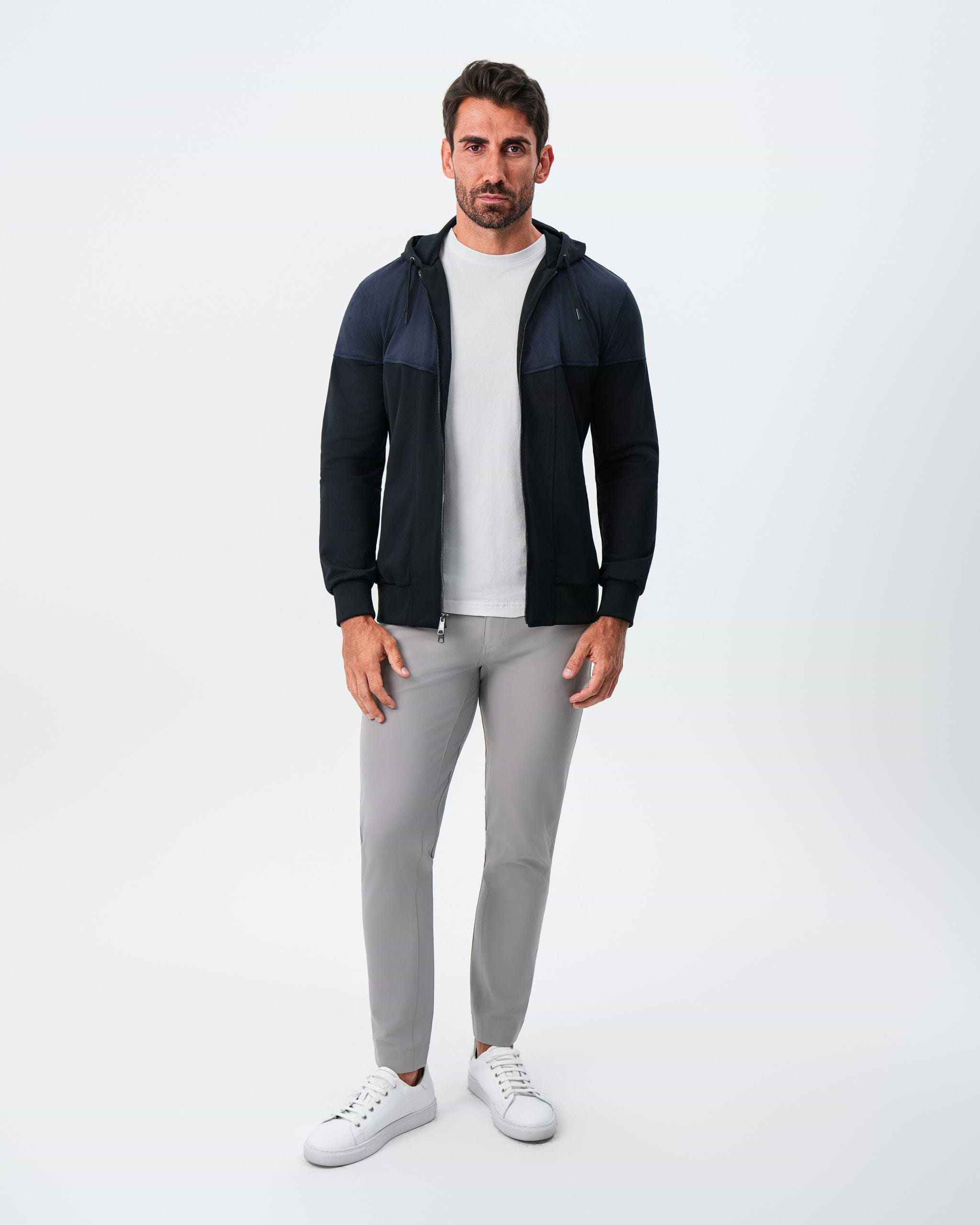 Hooded Hybrid Suede Jacket - Black
