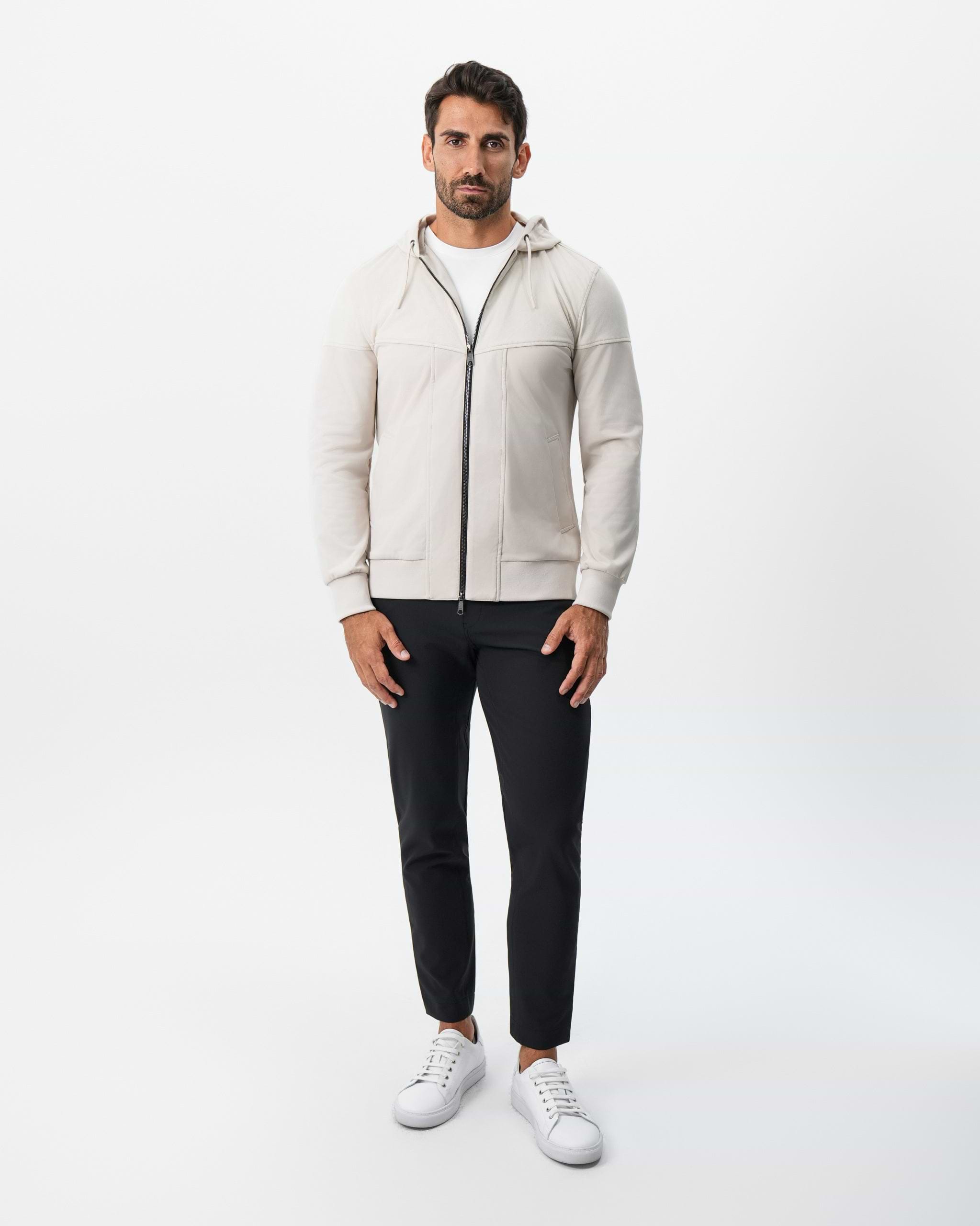 Hooded Hybrid Suede Jacket - Cream