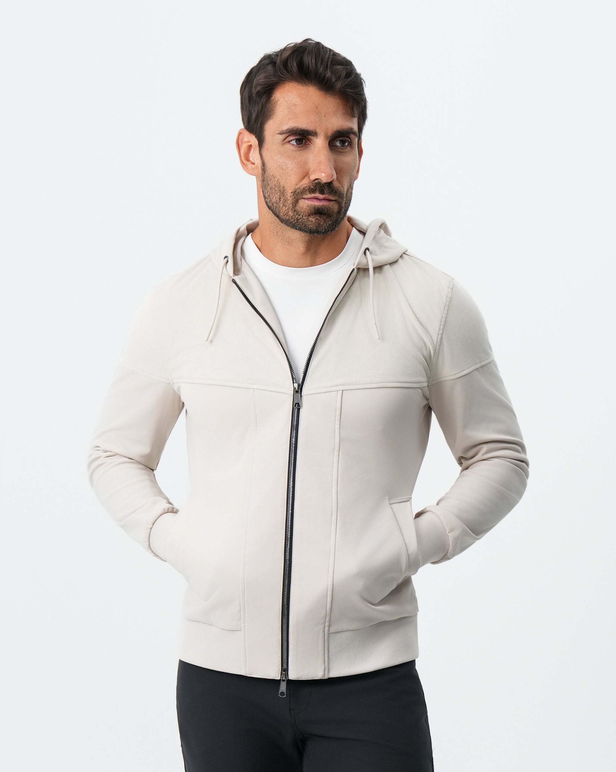 Hooded Hybrid Suede Jacket - Cream