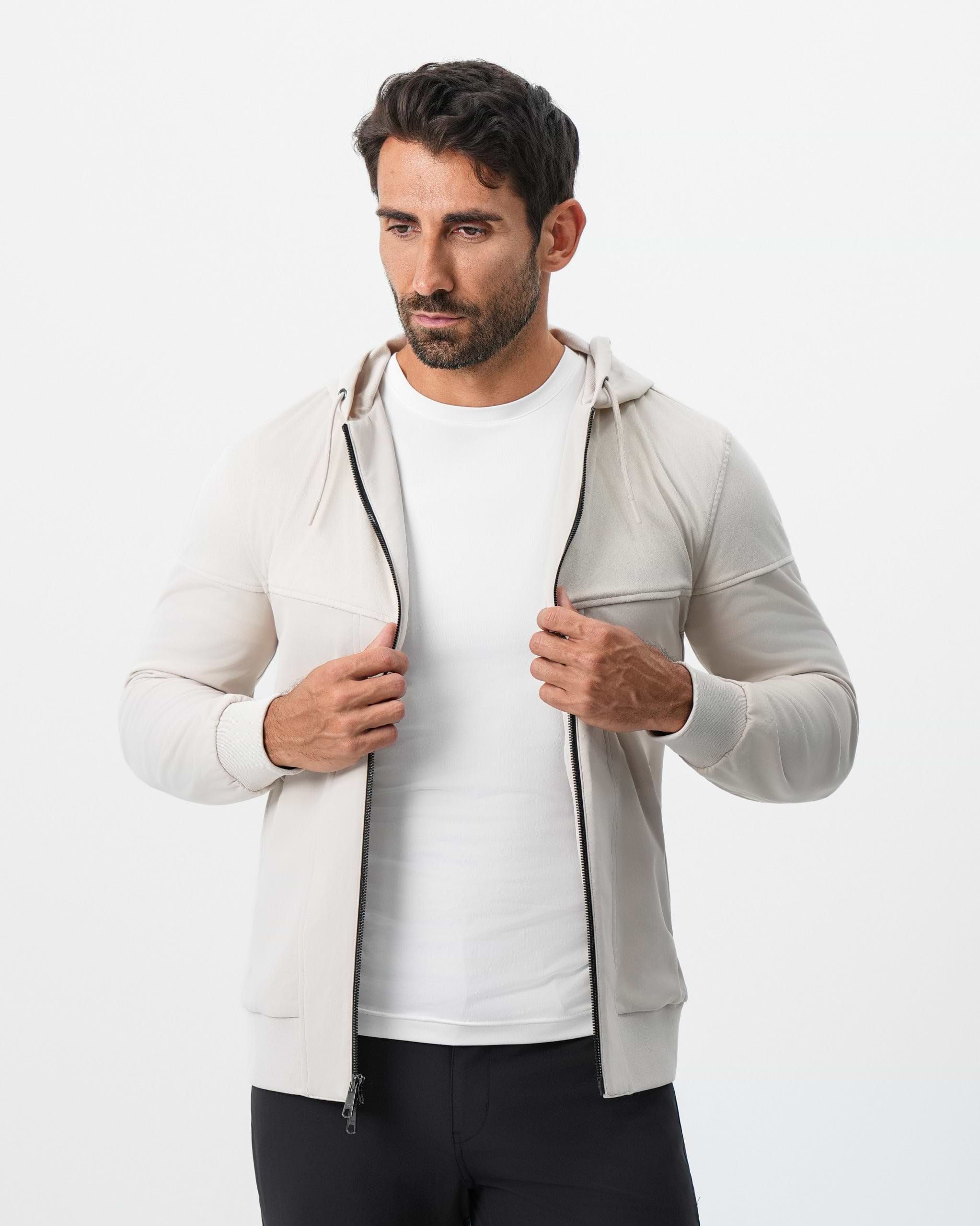 Hooded Hybrid Suede Jacket - Cream