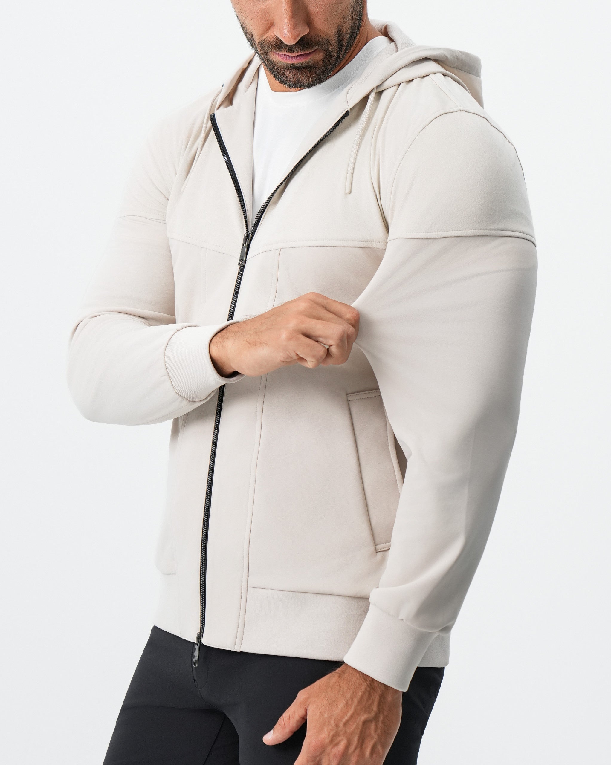 Hooded Hybrid Suede Jacket - Cream