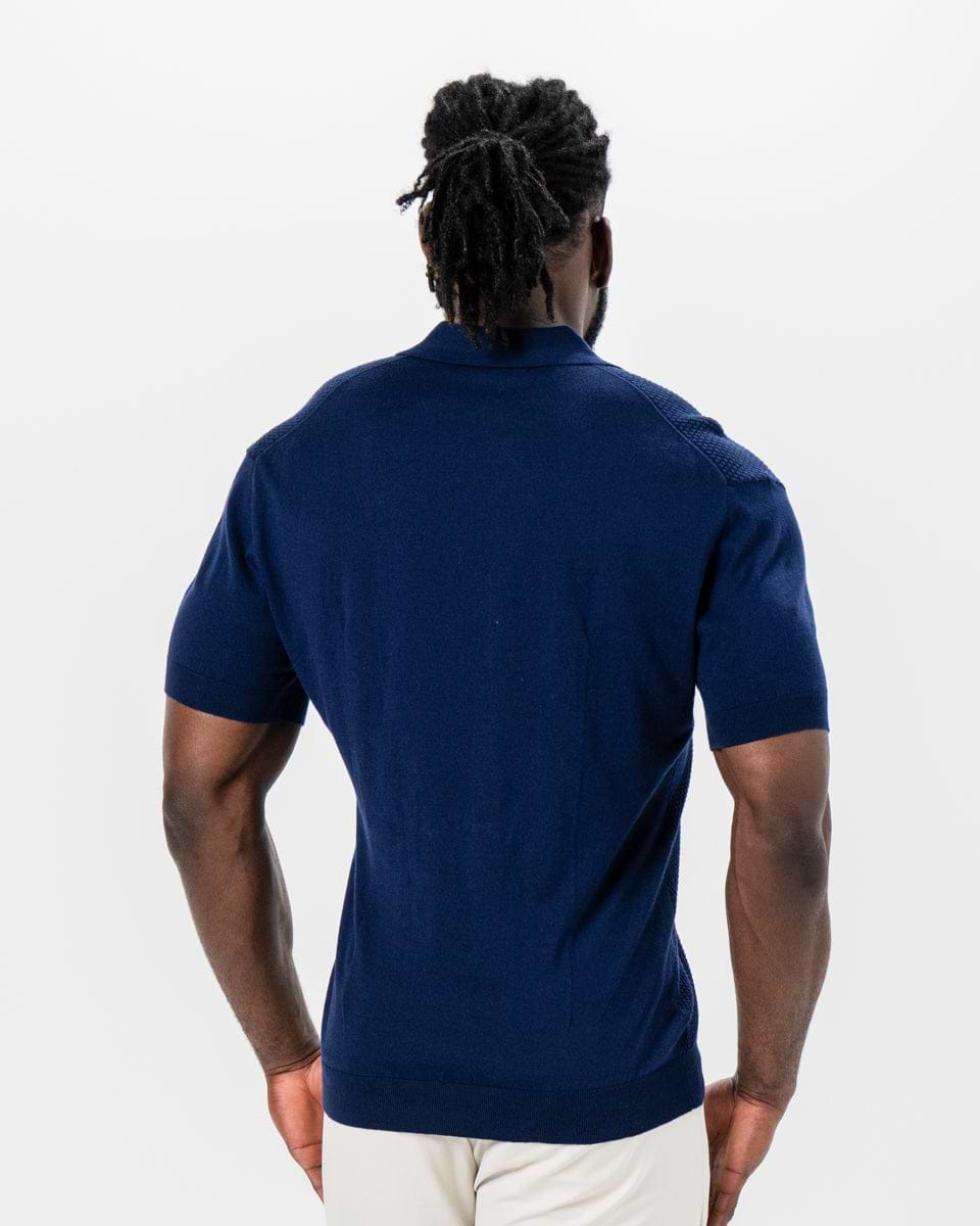 Textured Knit Cashmere Polo - Navy