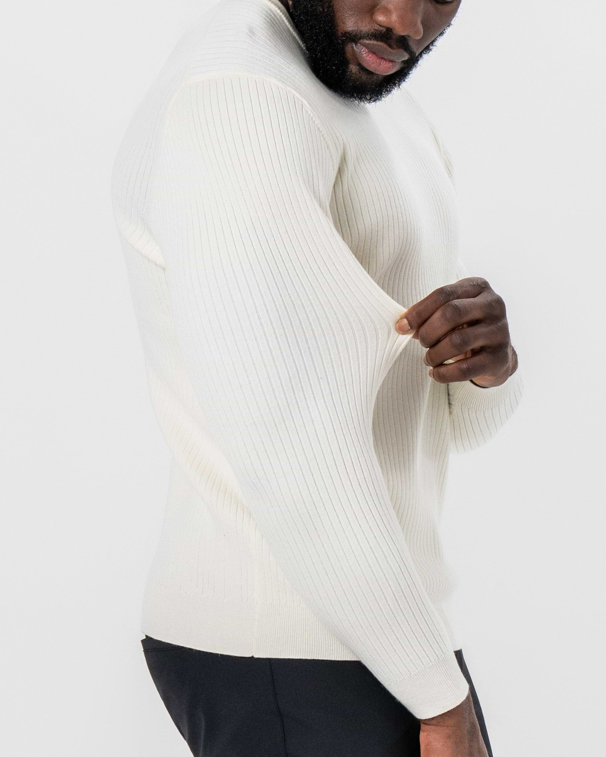 Mid-Weight Ribbed Knit Crewneck Sweater - Cream