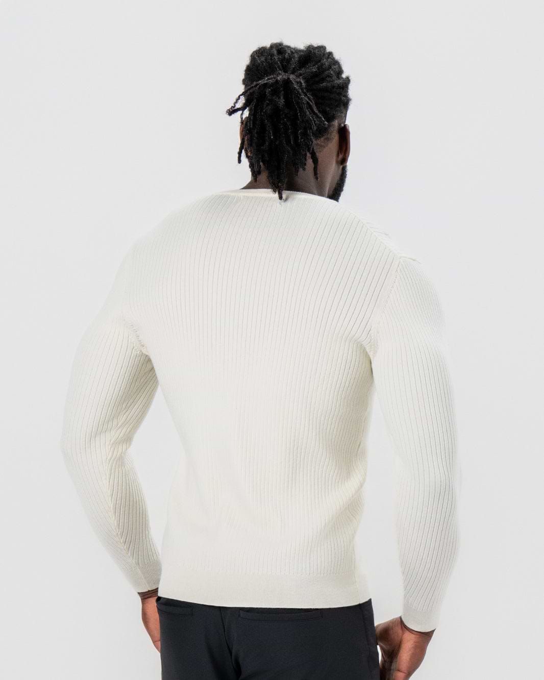Mid-Weight Ribbed Knit Crewneck Sweater - Cream