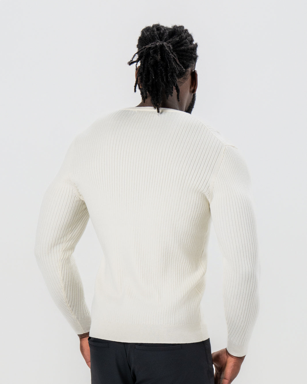 Mid-Weight Ribbed Knit Crewneck Sweater - Cream