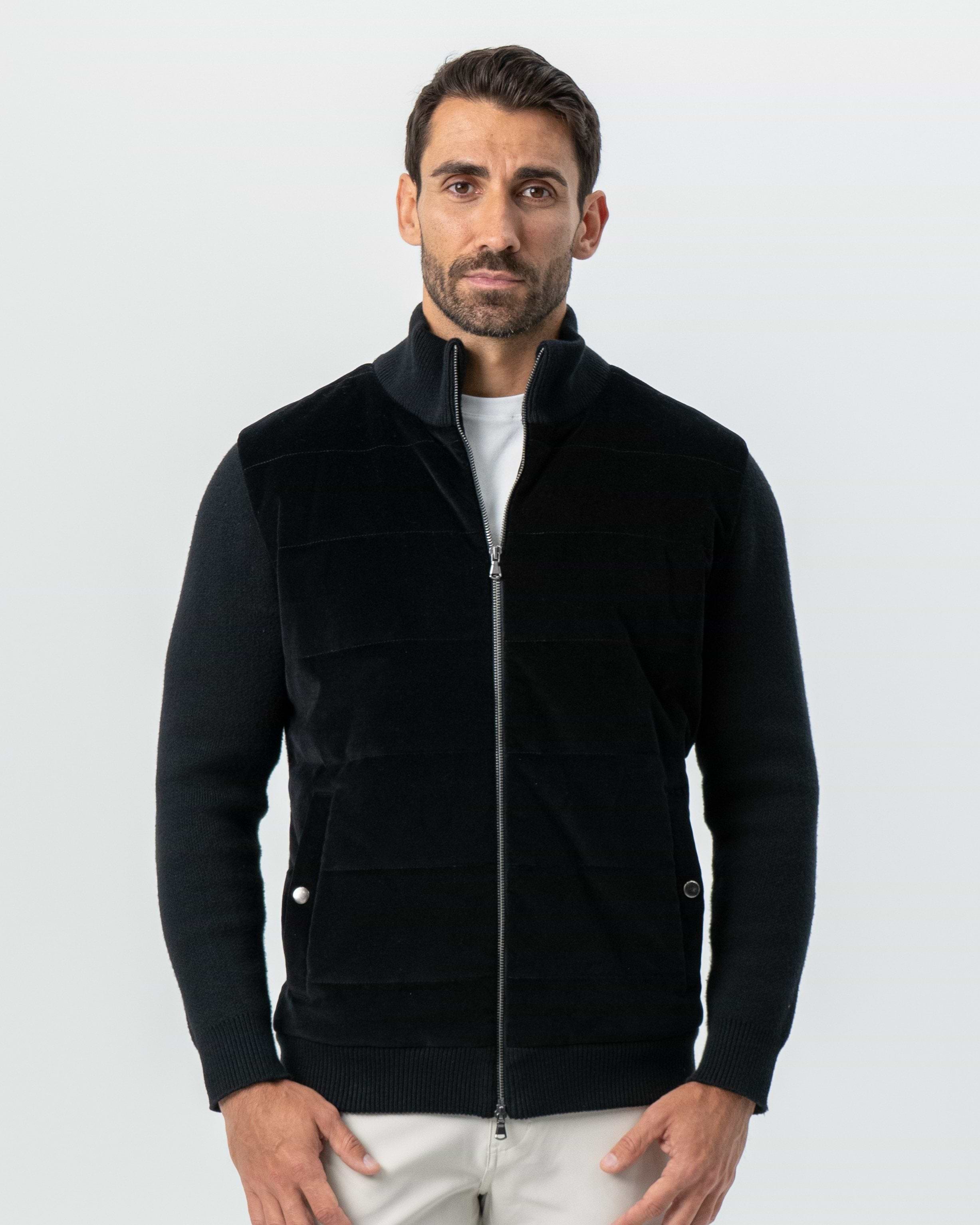 Corduroy Knit Zip Jacket - Black