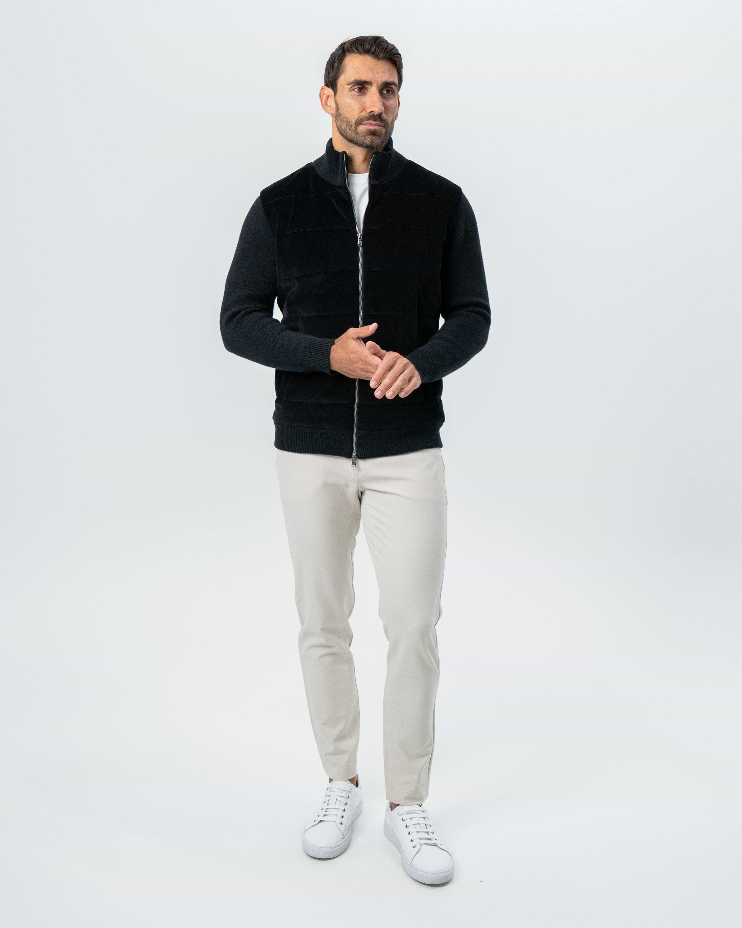 Corduroy Knit Zip Jacket - Black