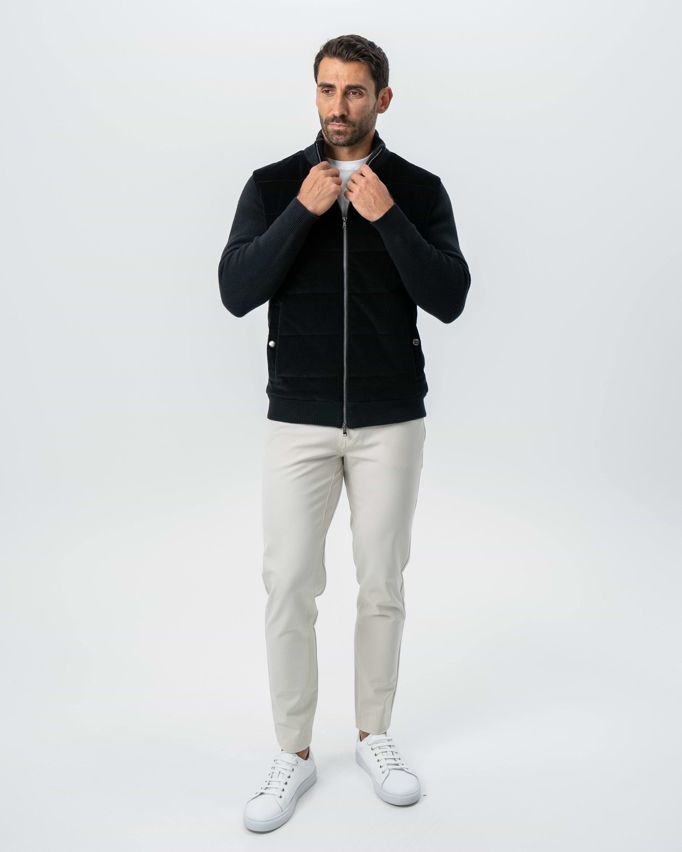 Corduroy Knit Zip Jacket - Black