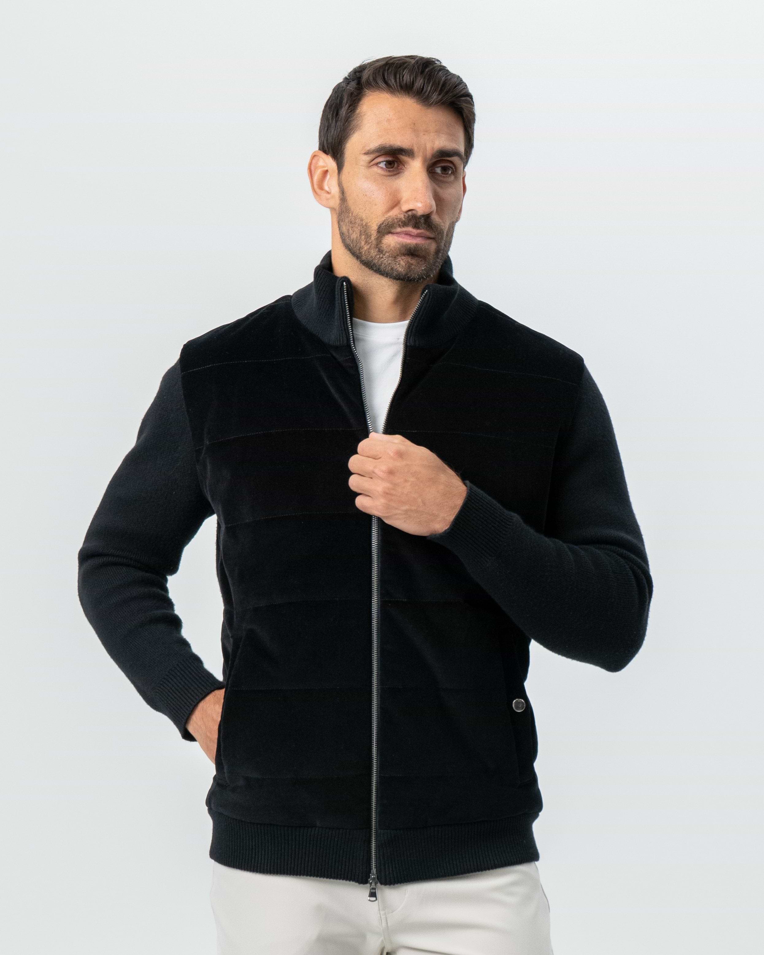 Corduroy Knit Zip Jacket - Black